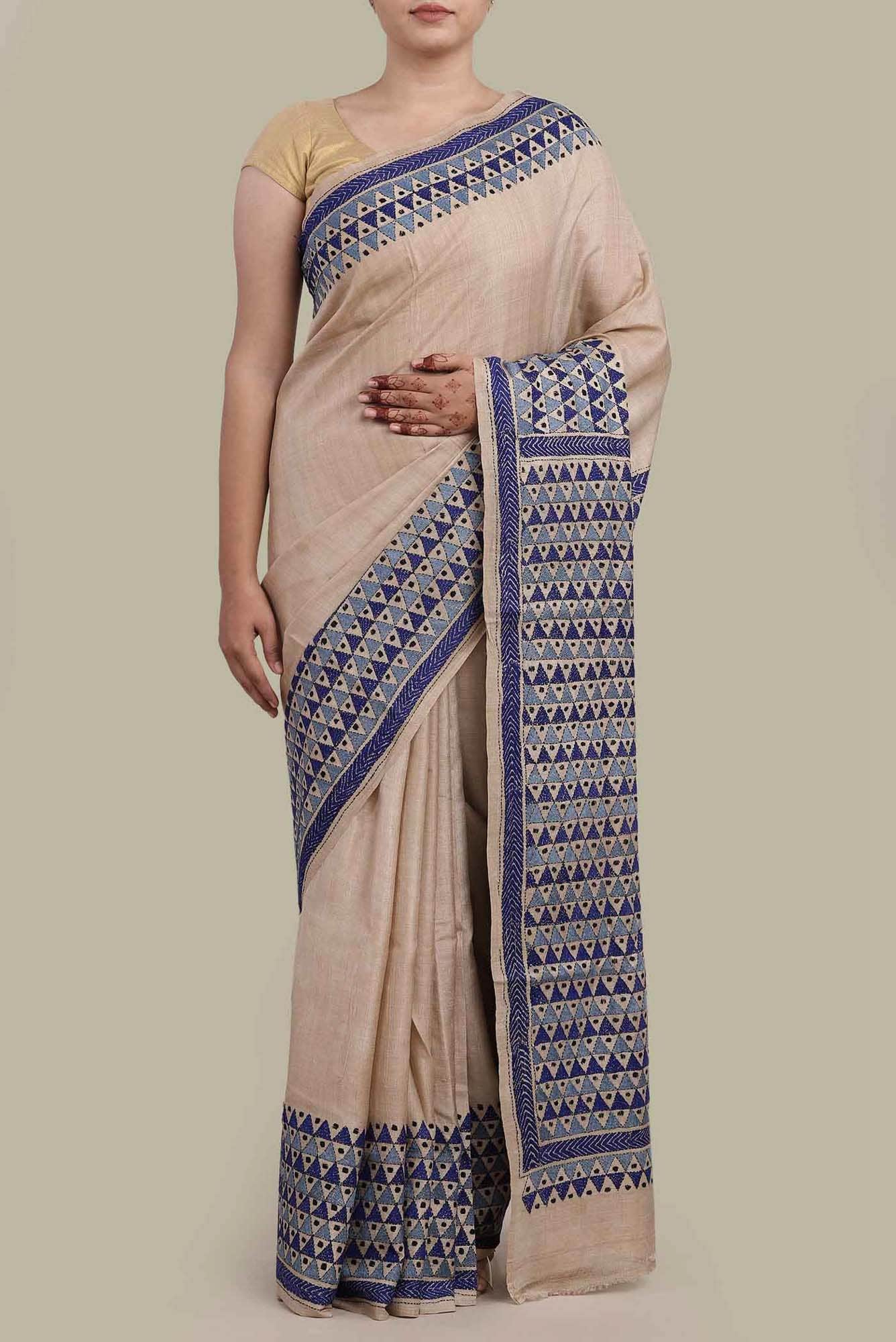 Beige Bhagalpuri Tussar Silk Saree