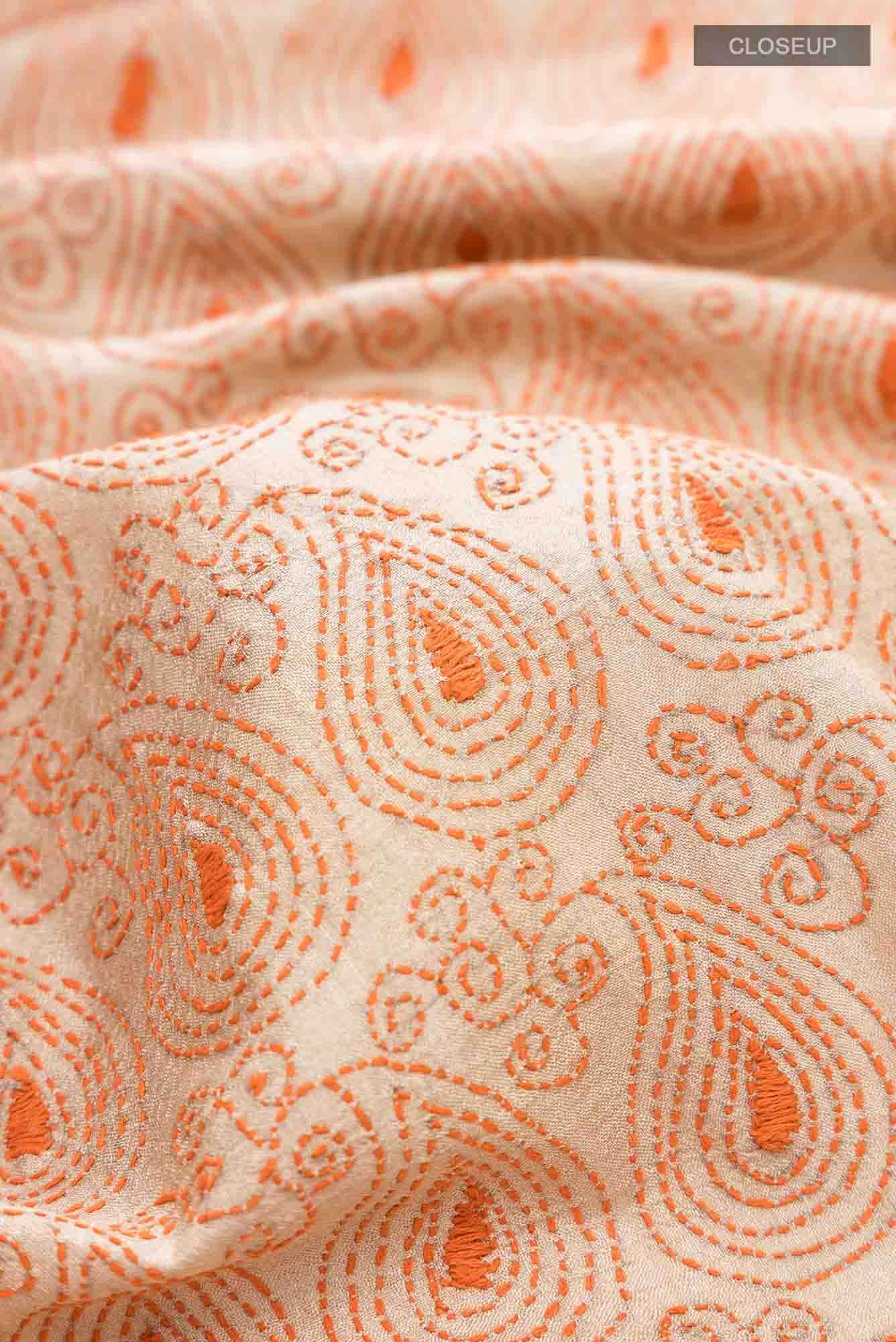 Beige Tussar Silk Saree