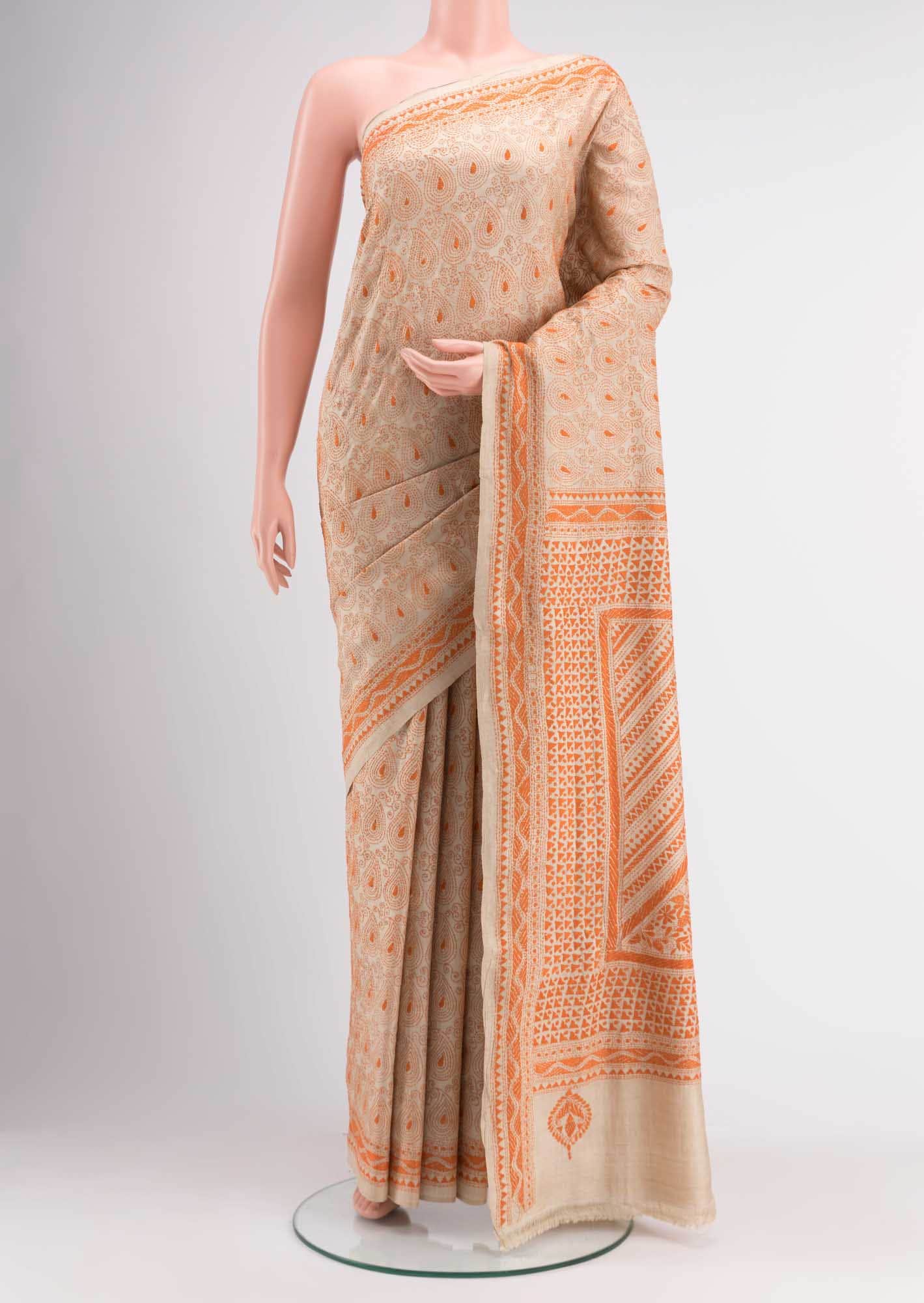 Beige Tussar Silk Saree
