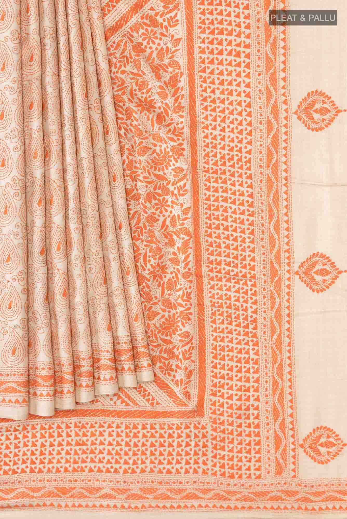 Beige Tussar Silk Saree