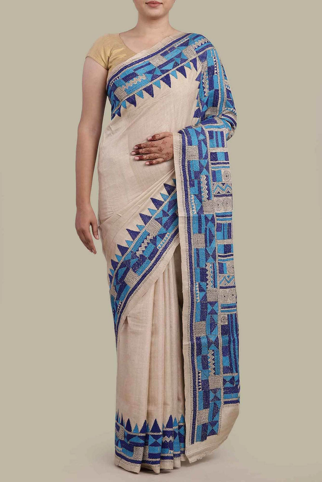 Beige Bhagalpuri Tussar Silk Saree