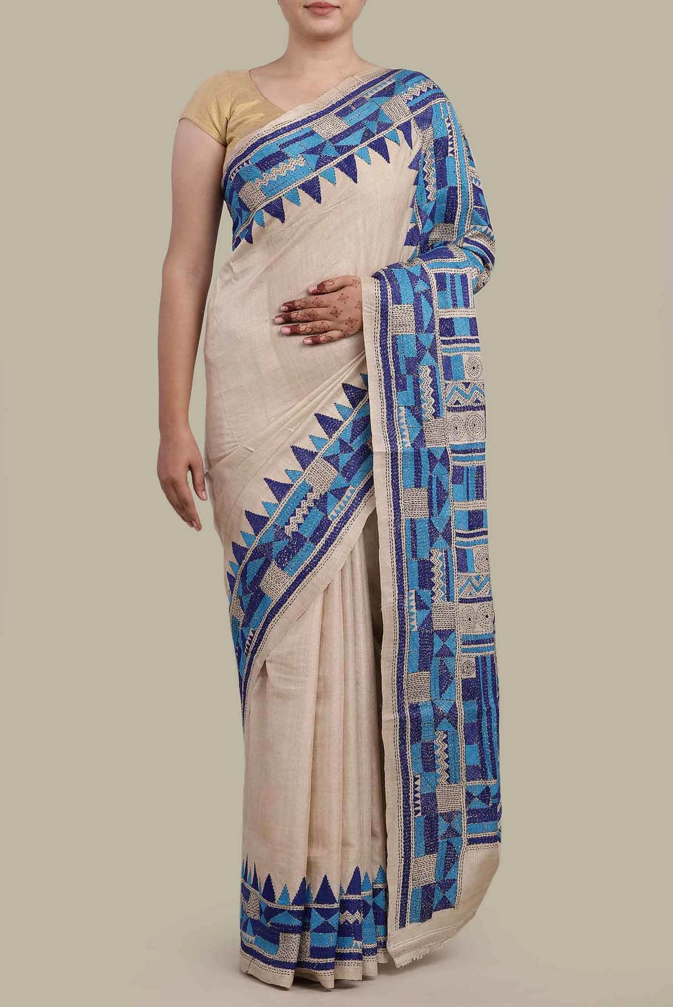 Beige Bhagalpuri Tussar Silk Saree