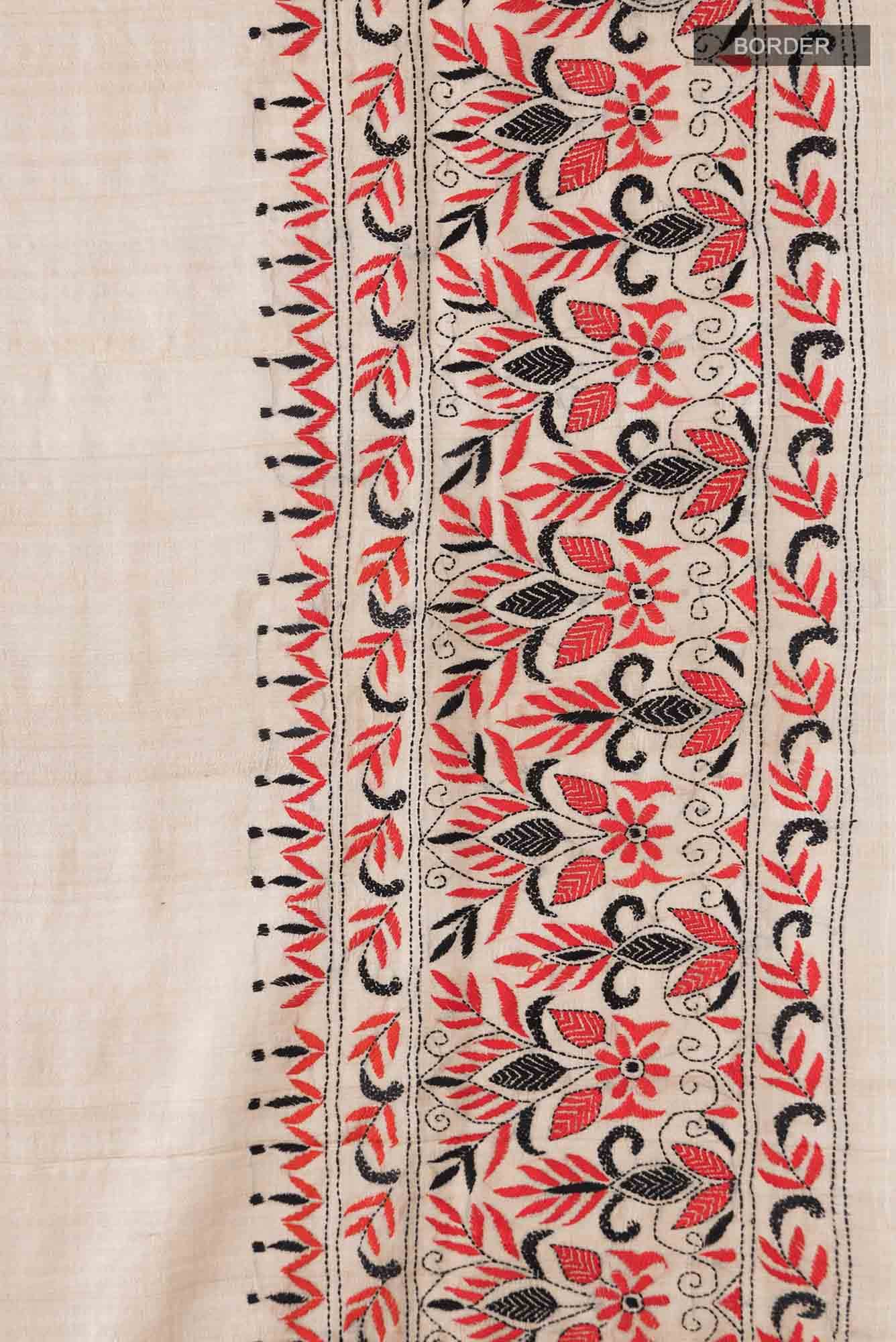 Beige Tussar Silk Saree