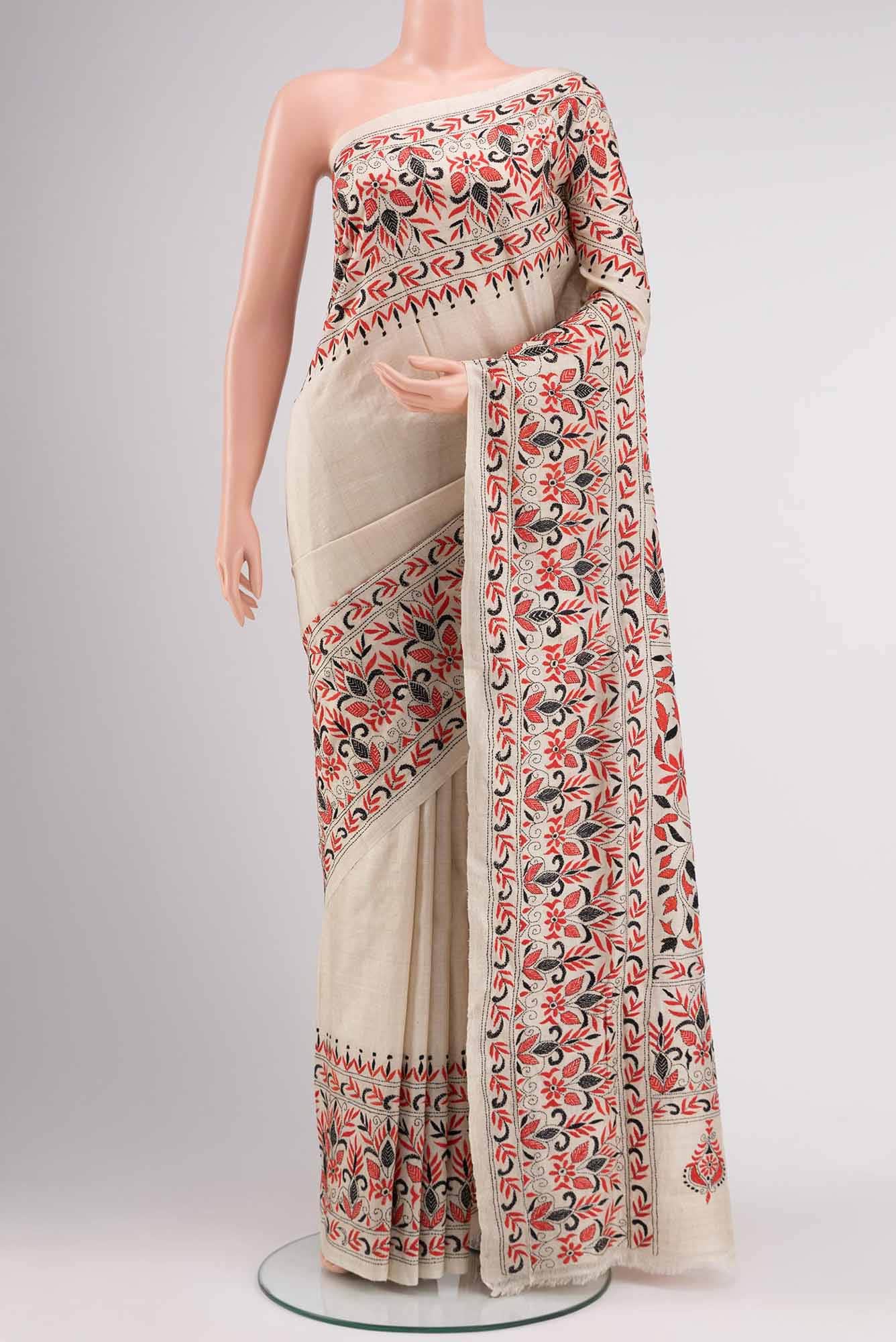 Beige Tussar Silk Saree