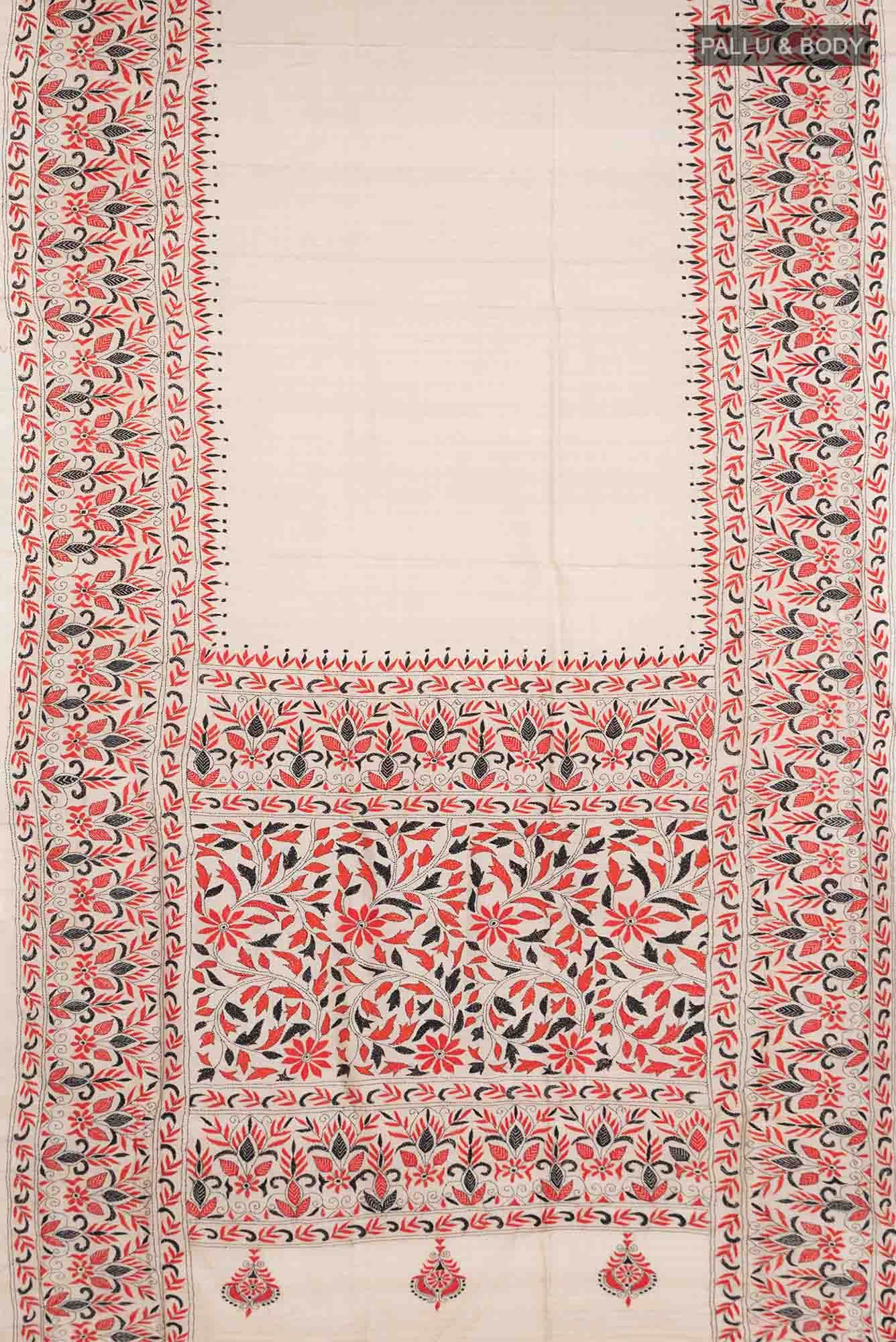Beige Tussar Silk Saree