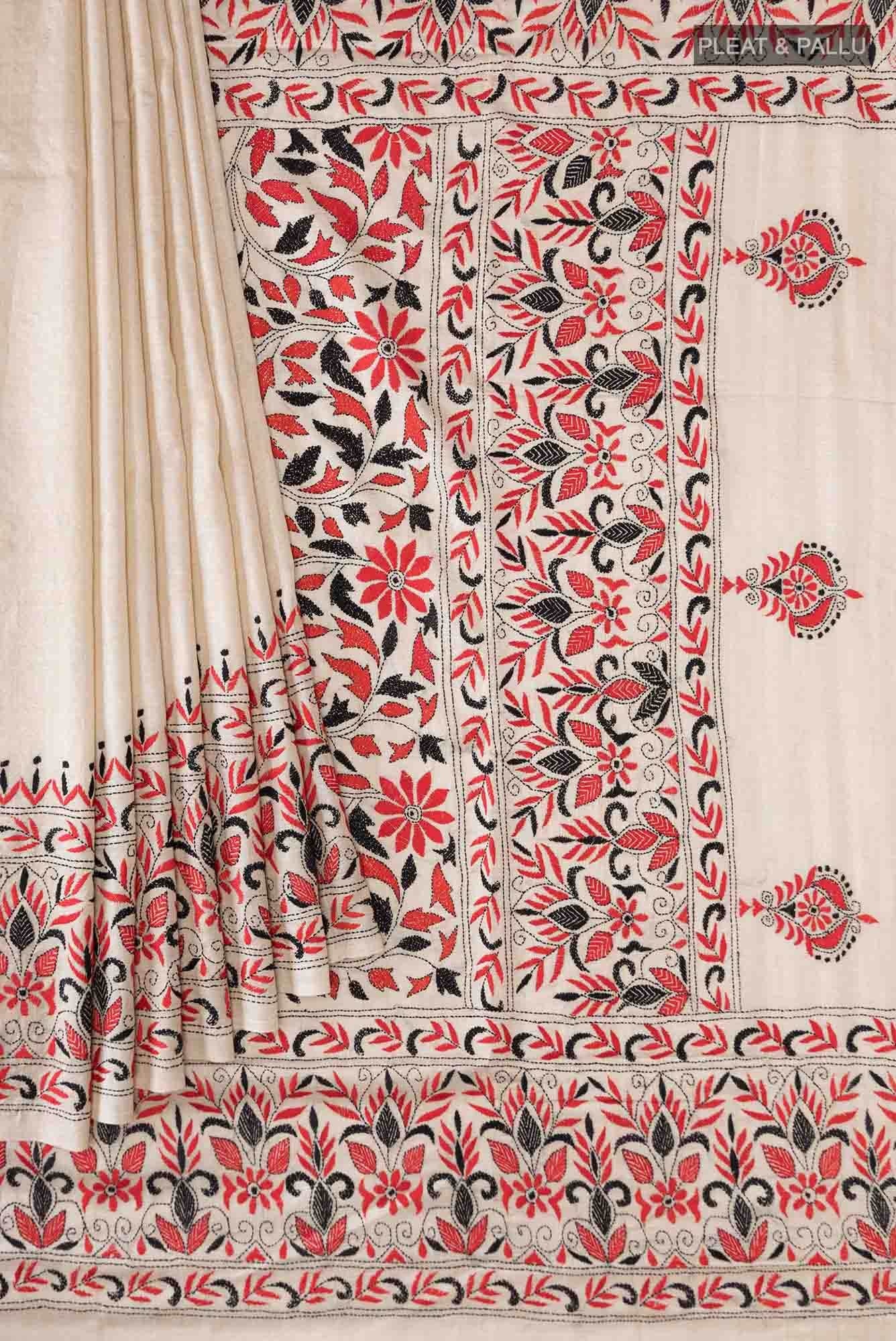 Beige Tussar Silk Saree