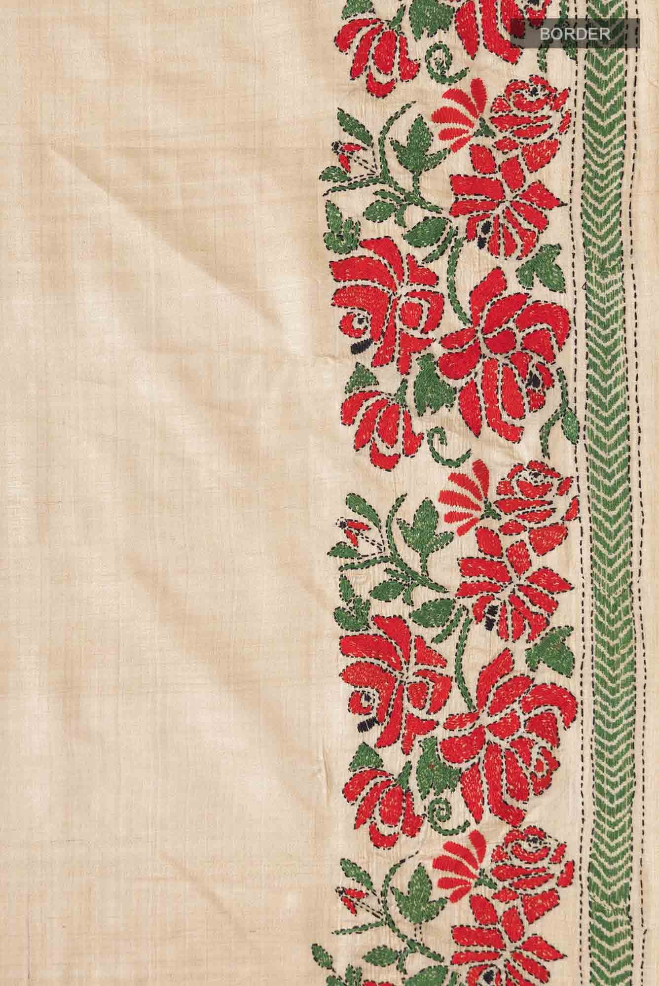 Beige Tussar Silk Saree