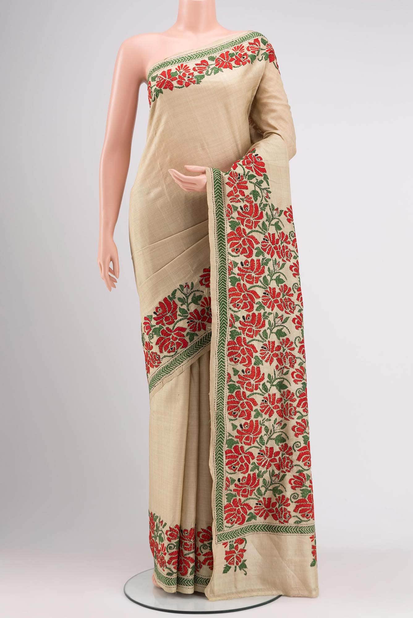 Beige Tussar Silk Saree