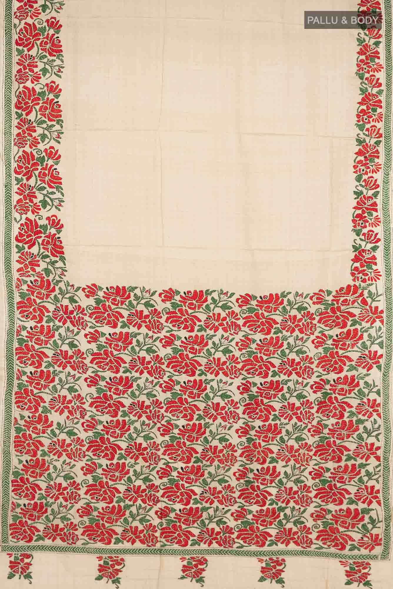 Beige Tussar Silk Saree