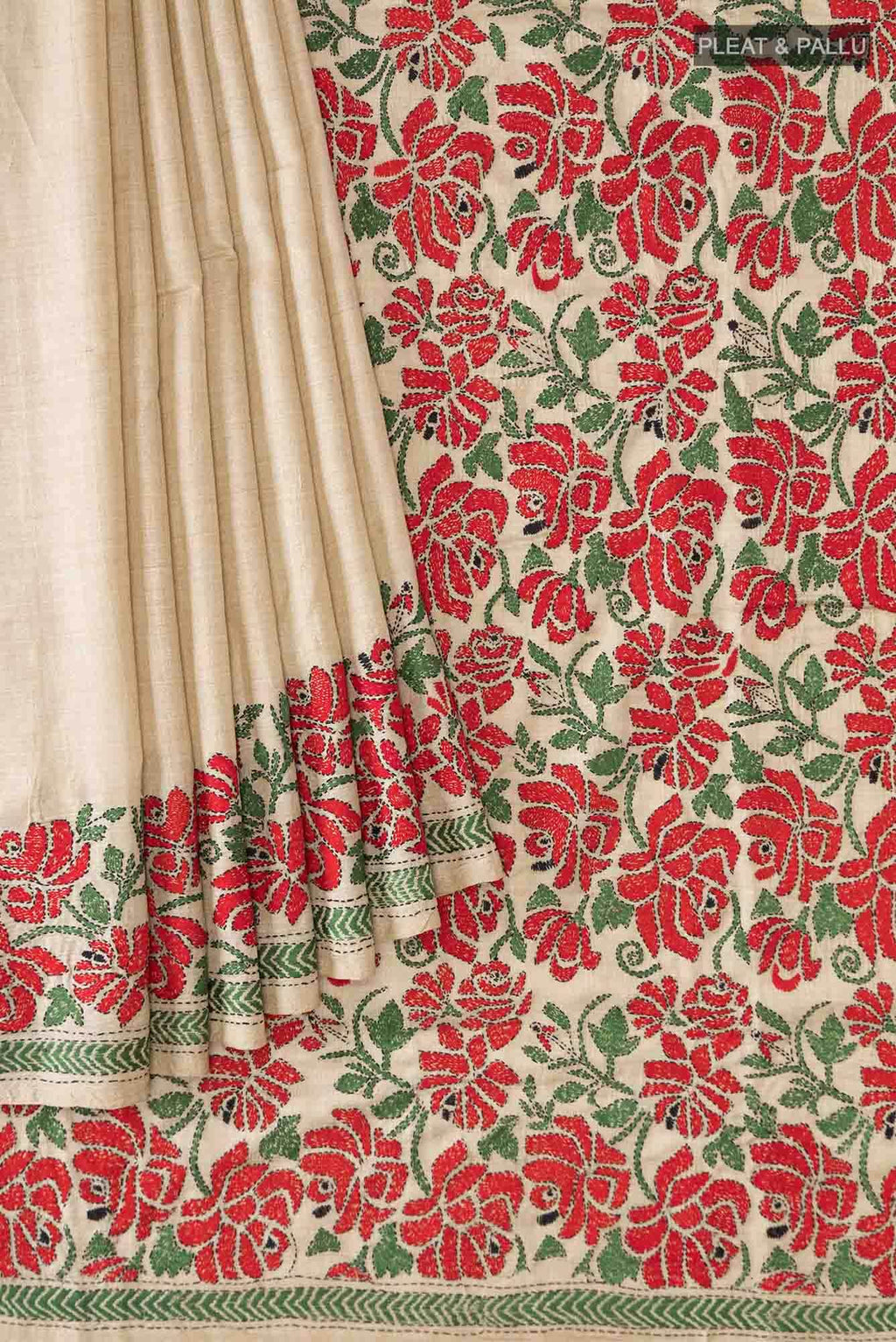 Beige Tussar Silk Saree