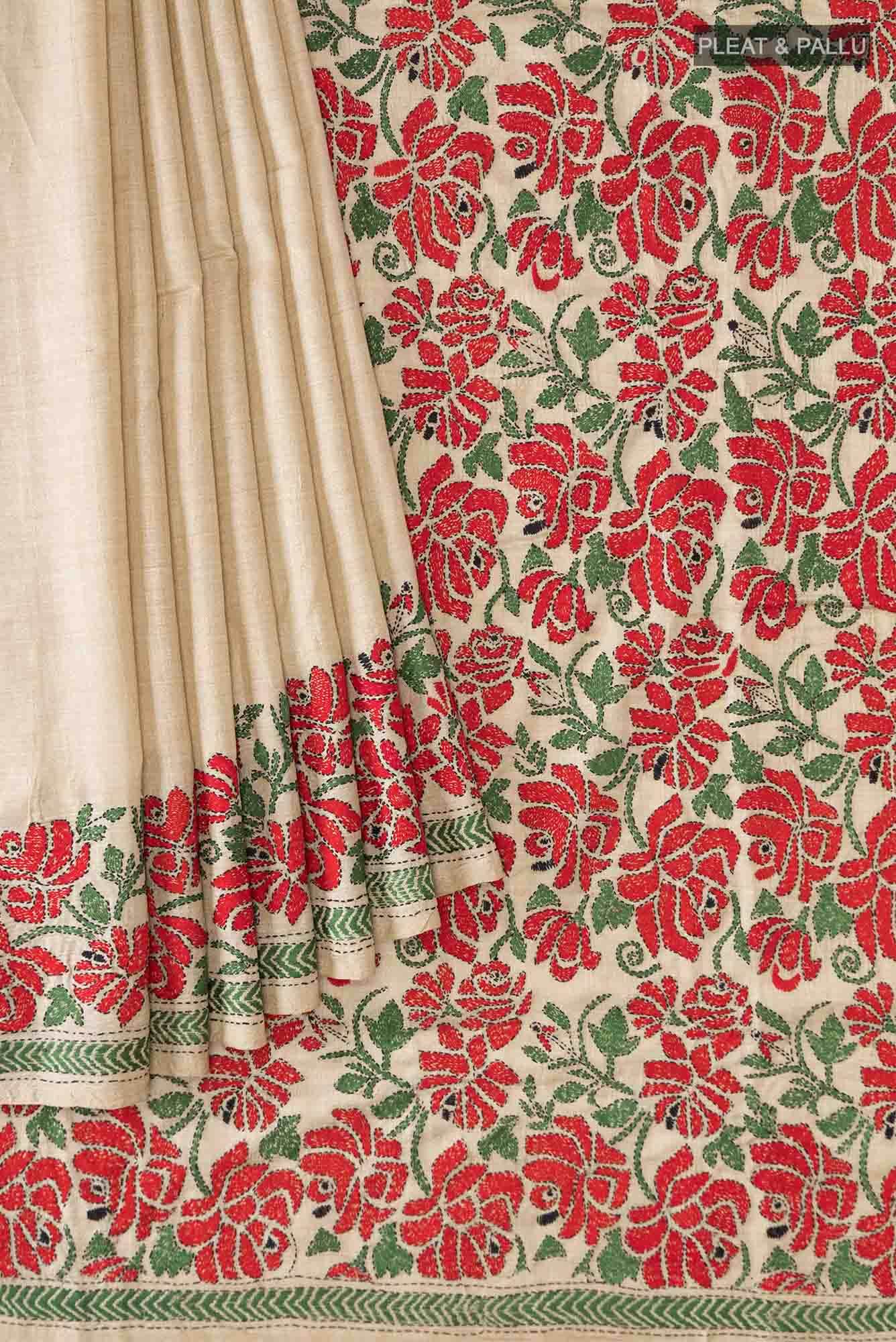 Beige Tussar Silk Saree