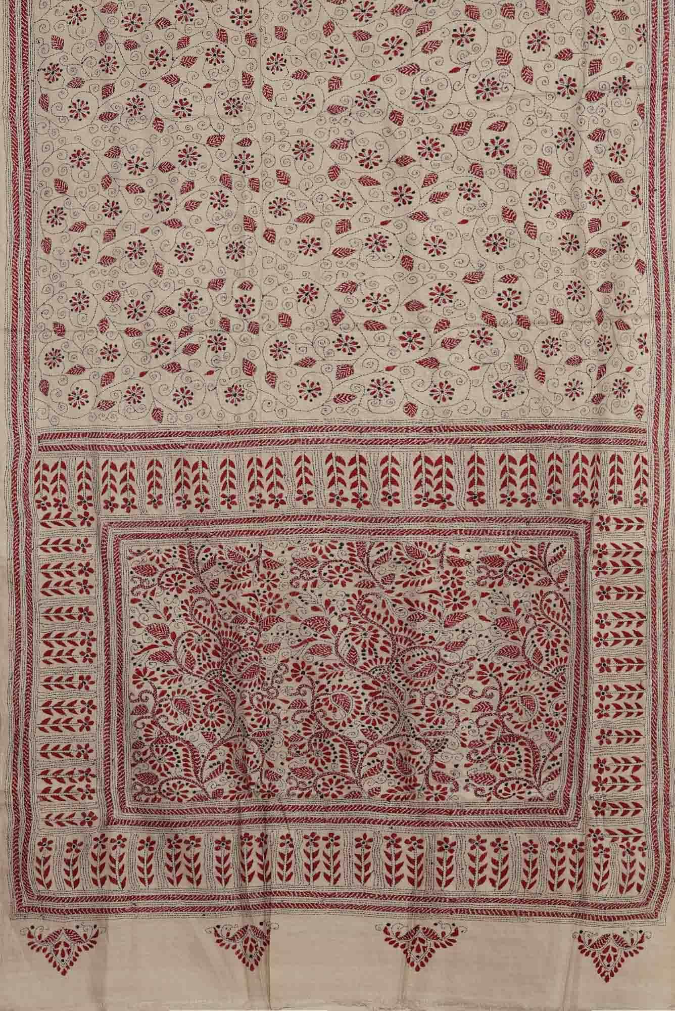 Beige Tussar Silk Saree