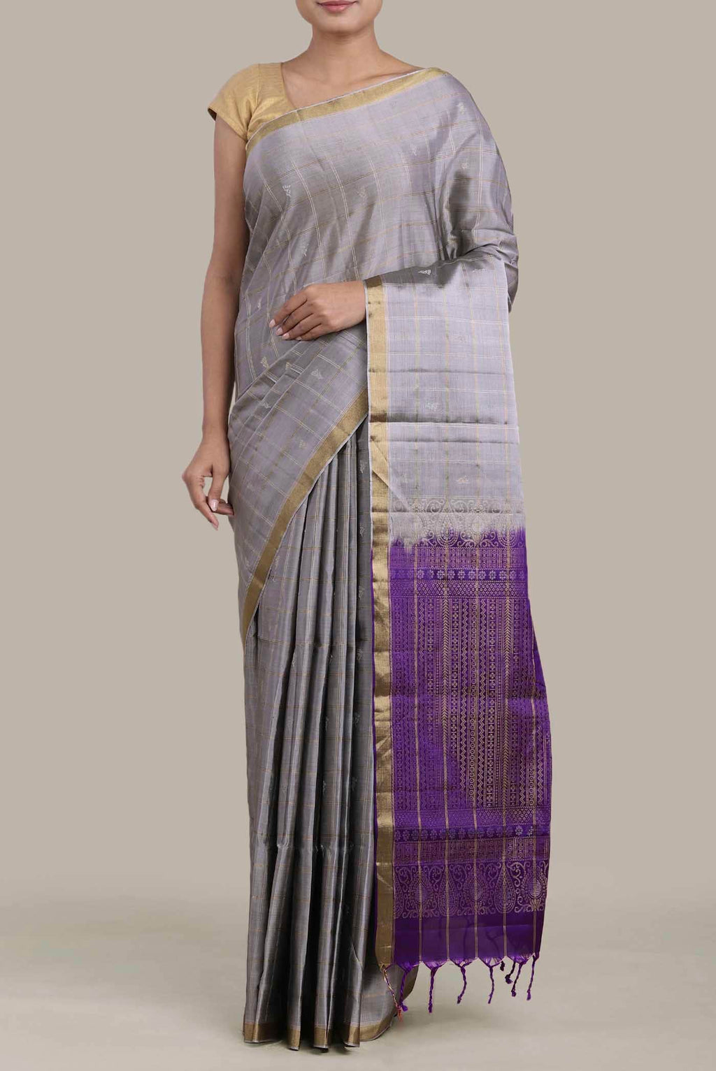 Grey Soft Silk Saree