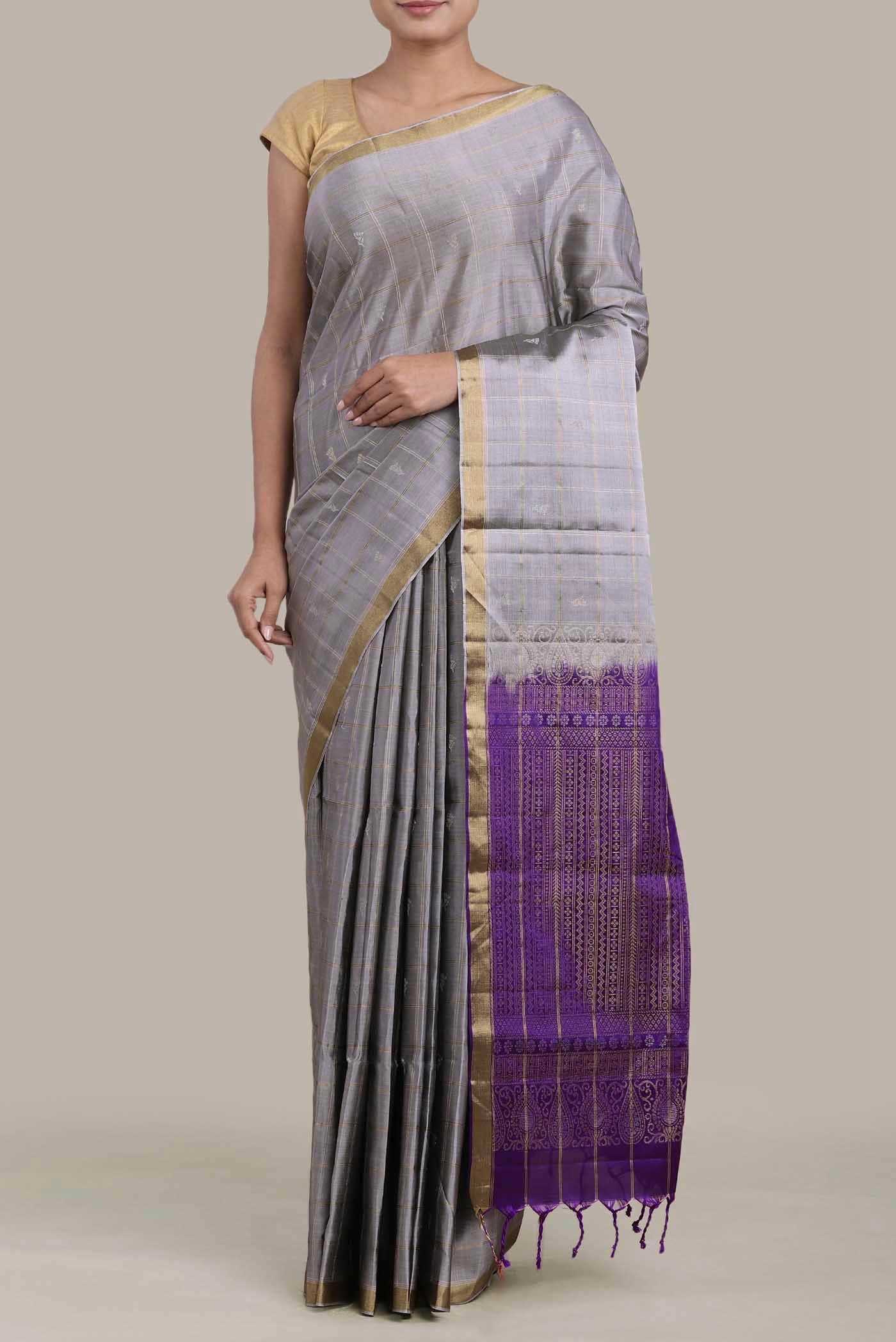 Grey Soft Silk Saree