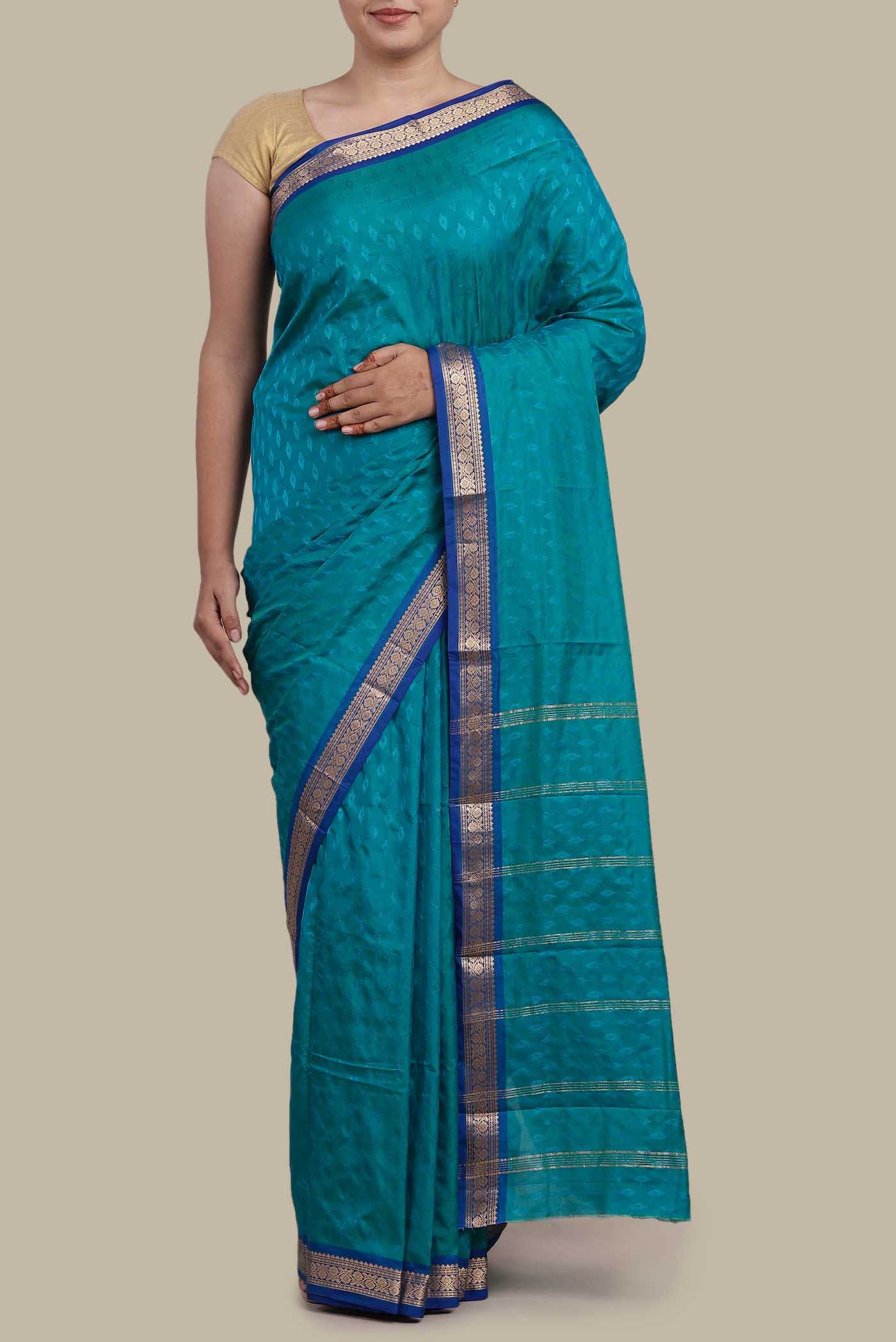 Blue Blended Bangalore Silk Saree