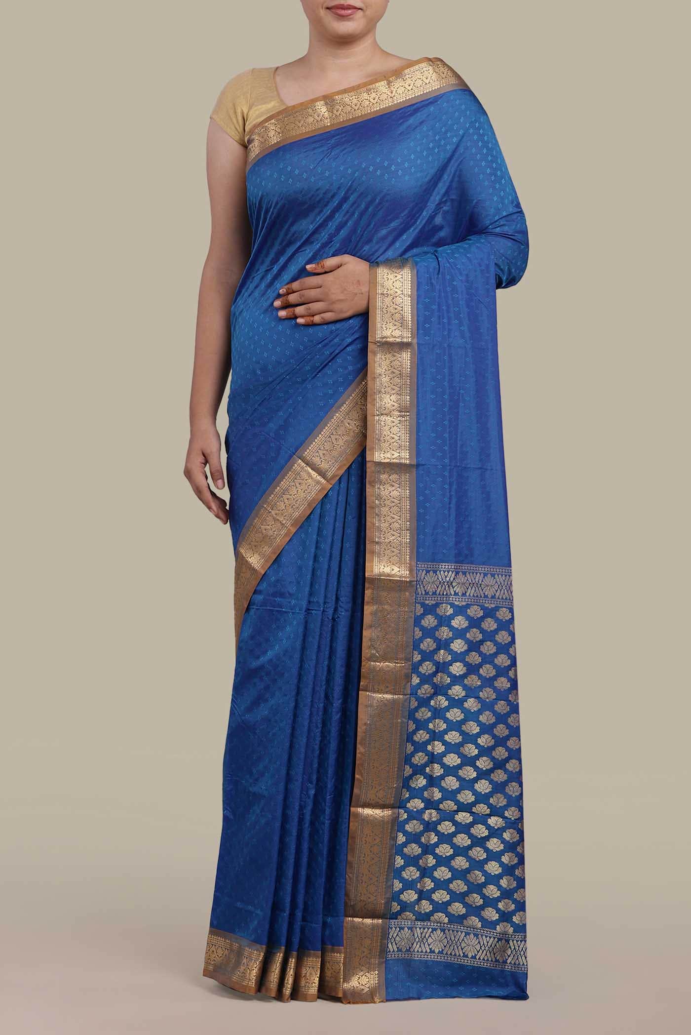 Blue Blended Bangalore Silk Saree