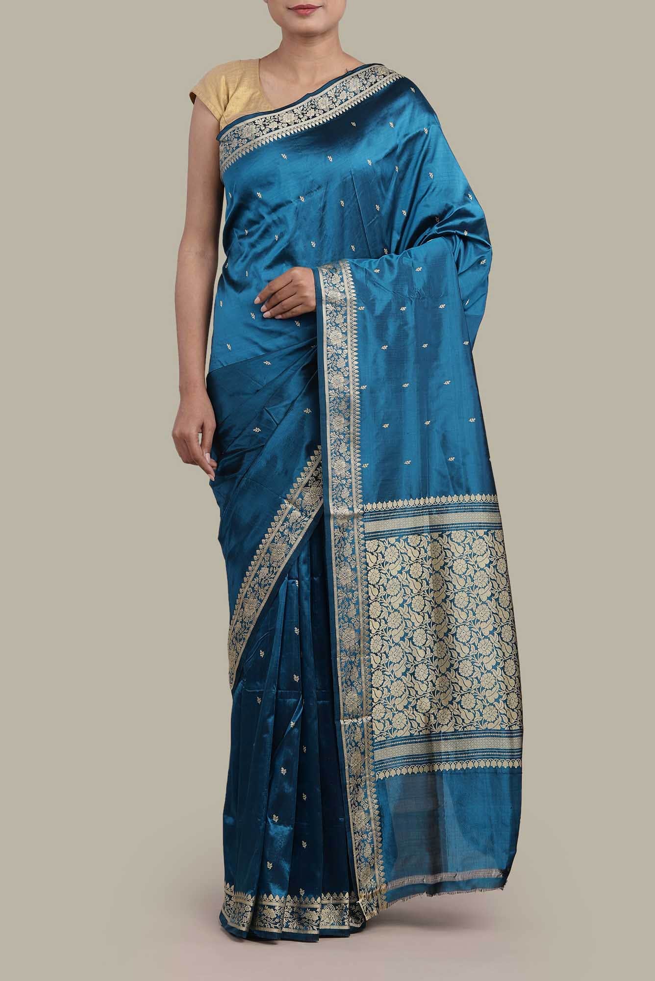 Blue Banarasi Katan Silk Saree