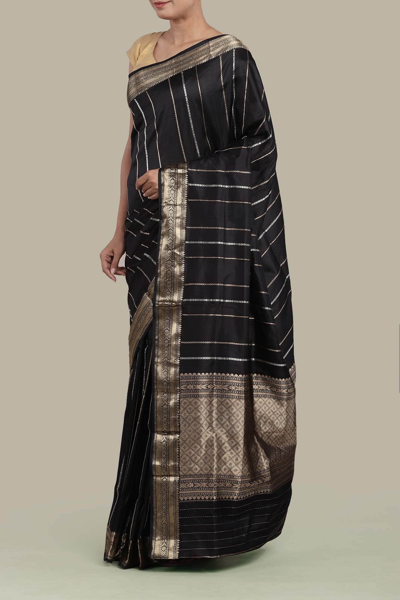Black Banarasi Katan Silk Saree