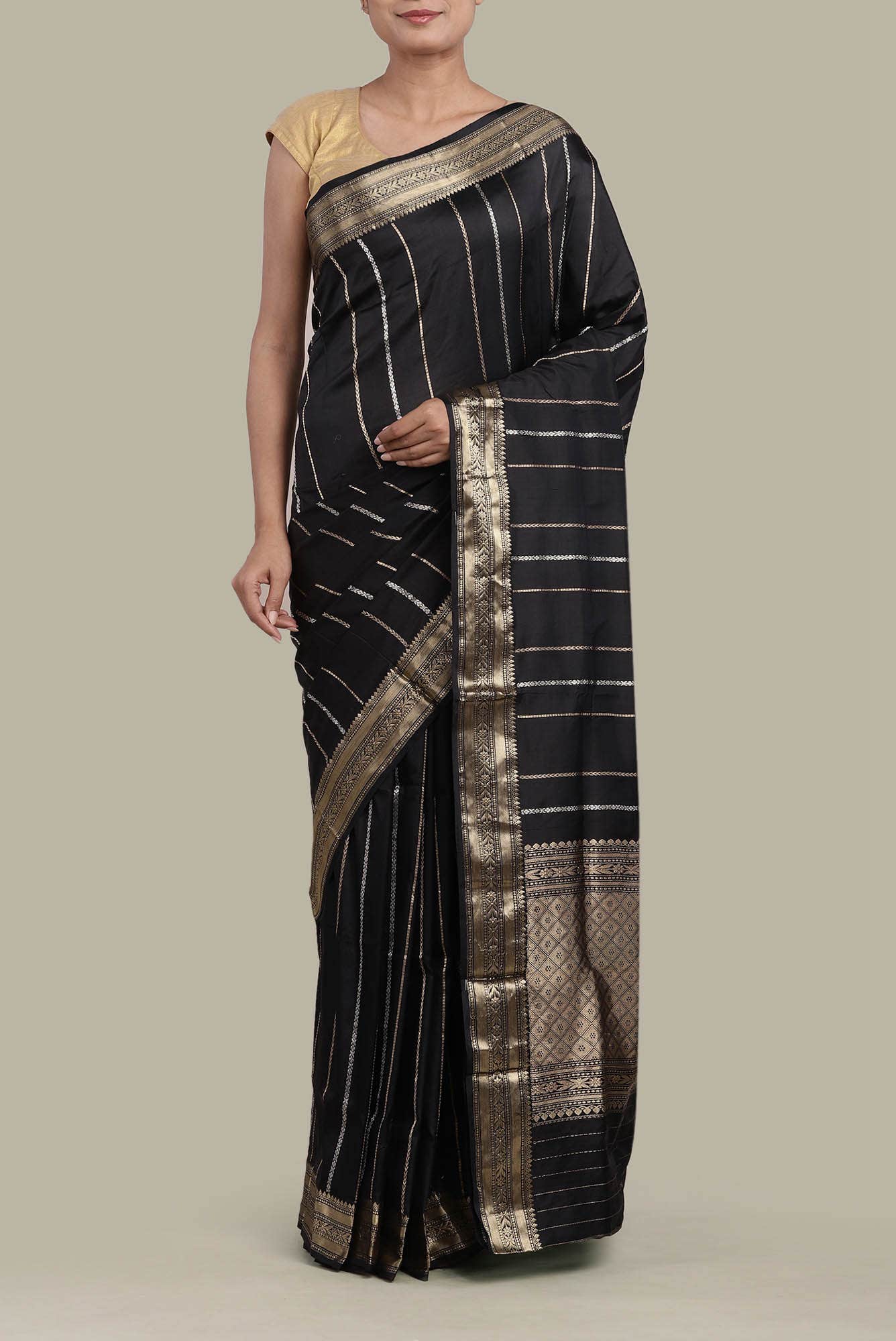 Black Banarasi Katan Silk Saree