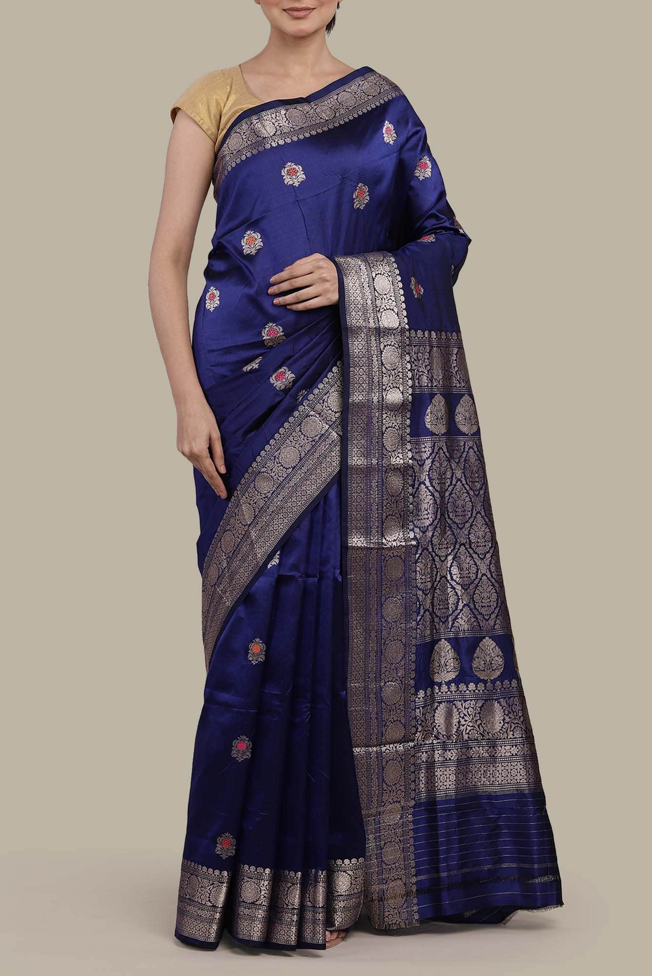 Blue Banarasi Katan Silk Saree