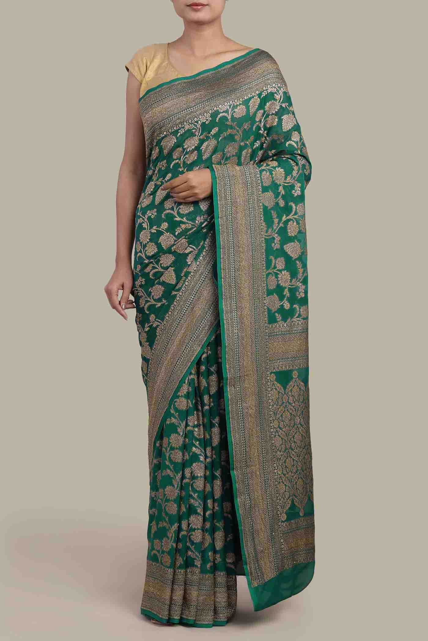 Green Banarasi Georgette Saree