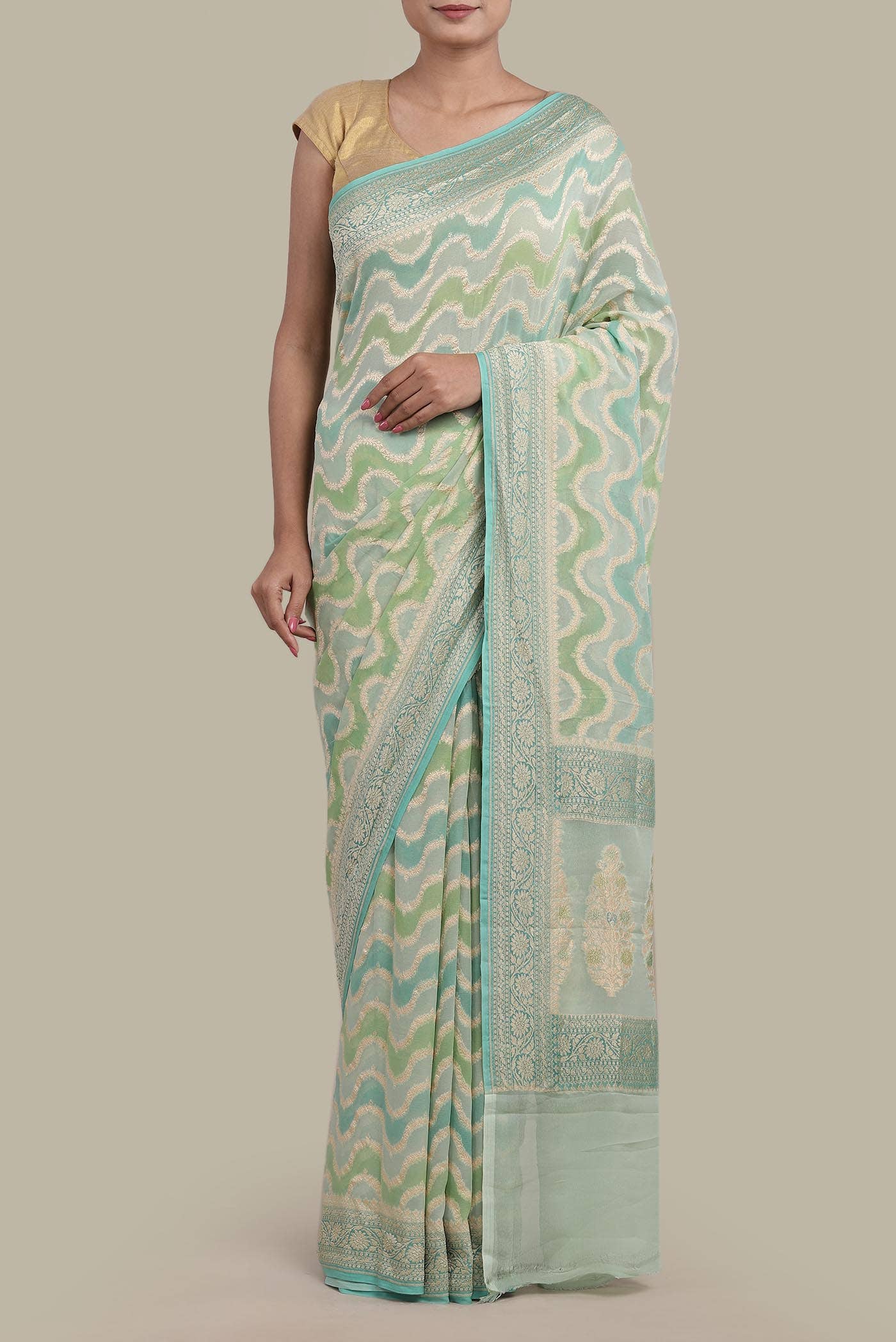Green Banarasi Georgette Saree