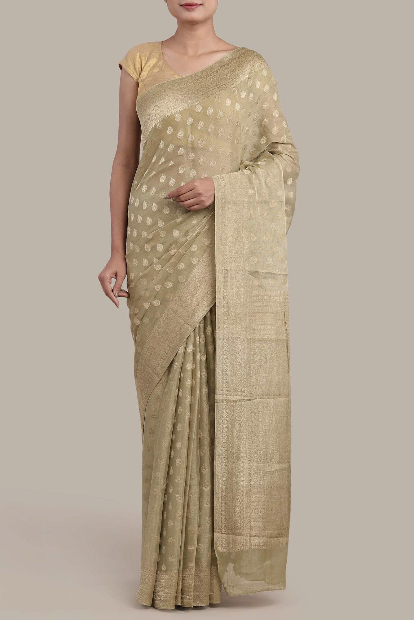 Beige Mysore Georgette Saree