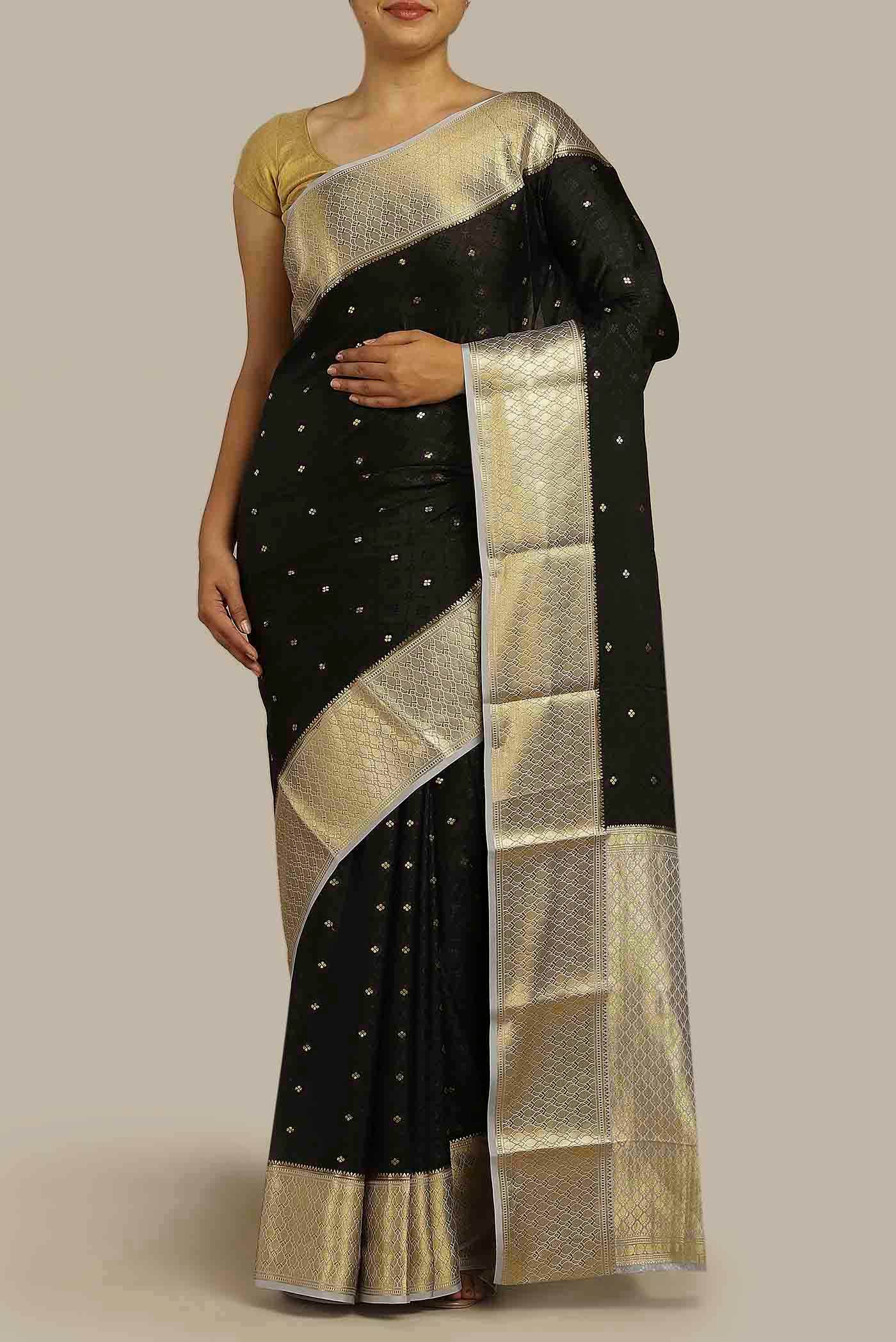 Black Mysore Crepe Saree