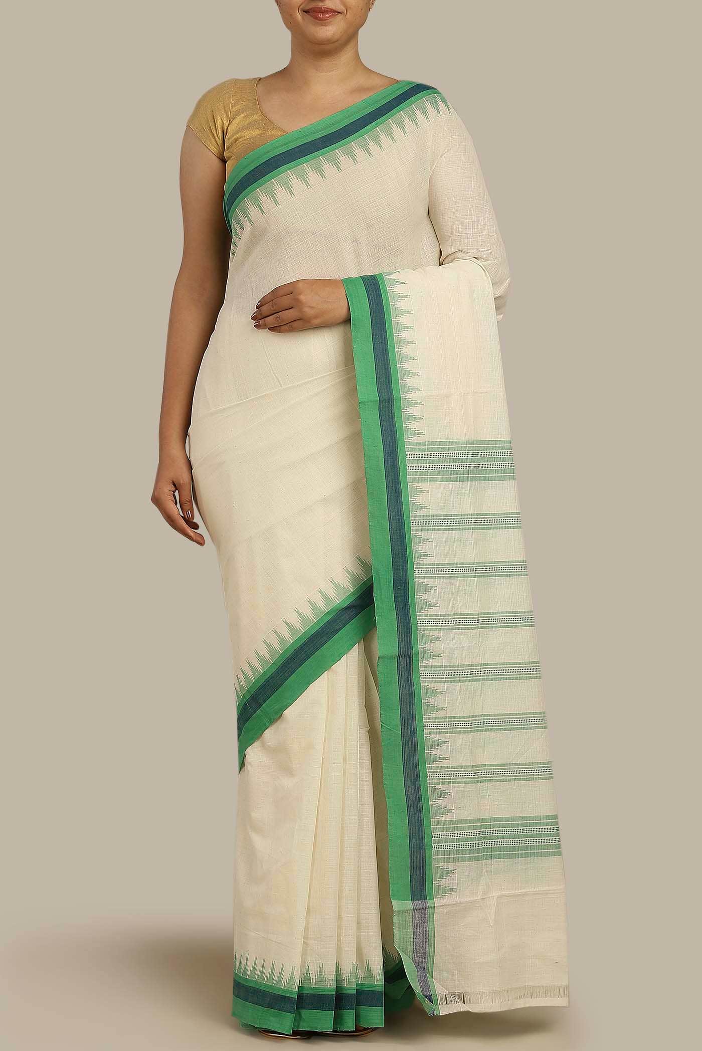 Cream Mangalagiri Cotton Saree