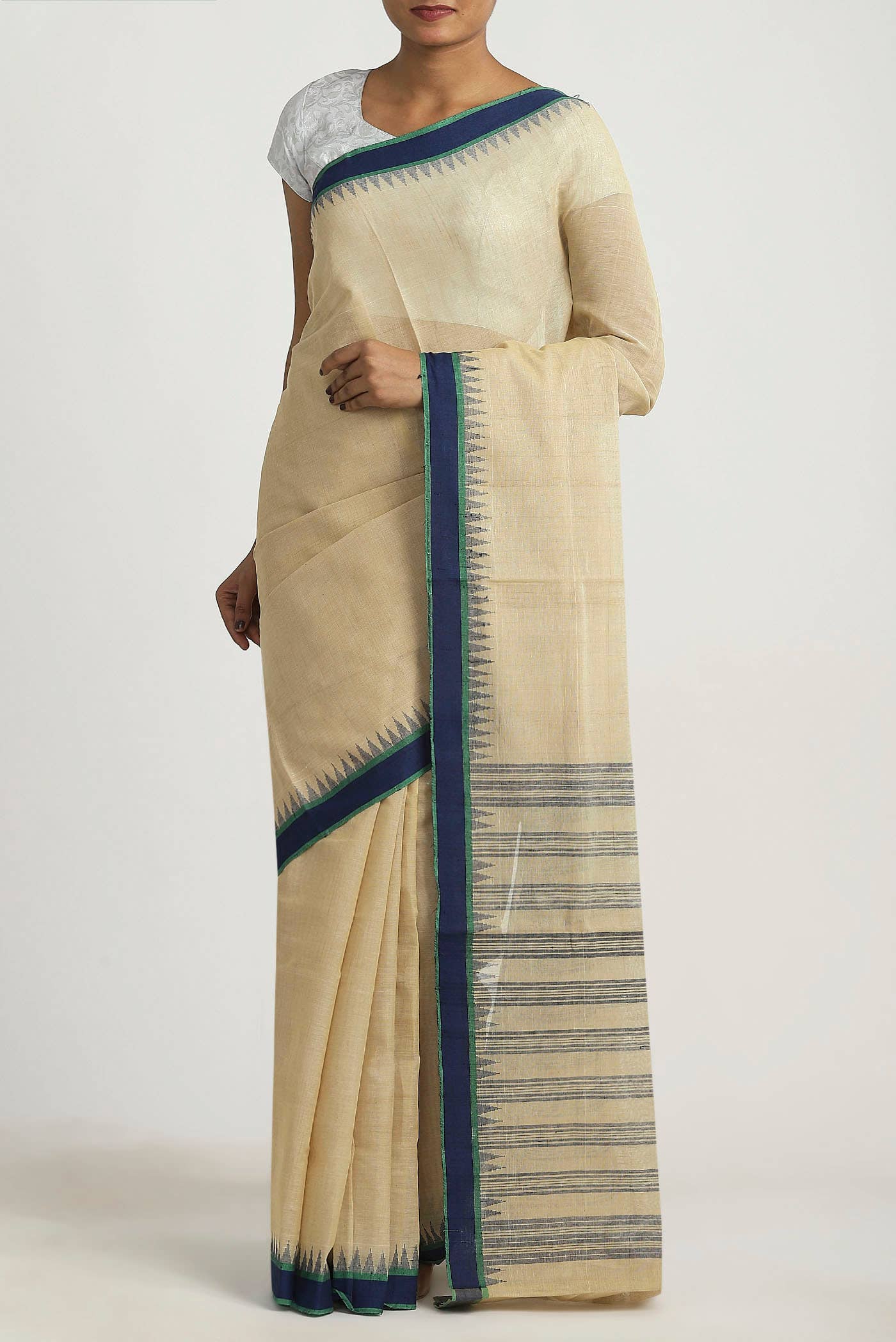 Cream Mangalagiri Cotton Saree