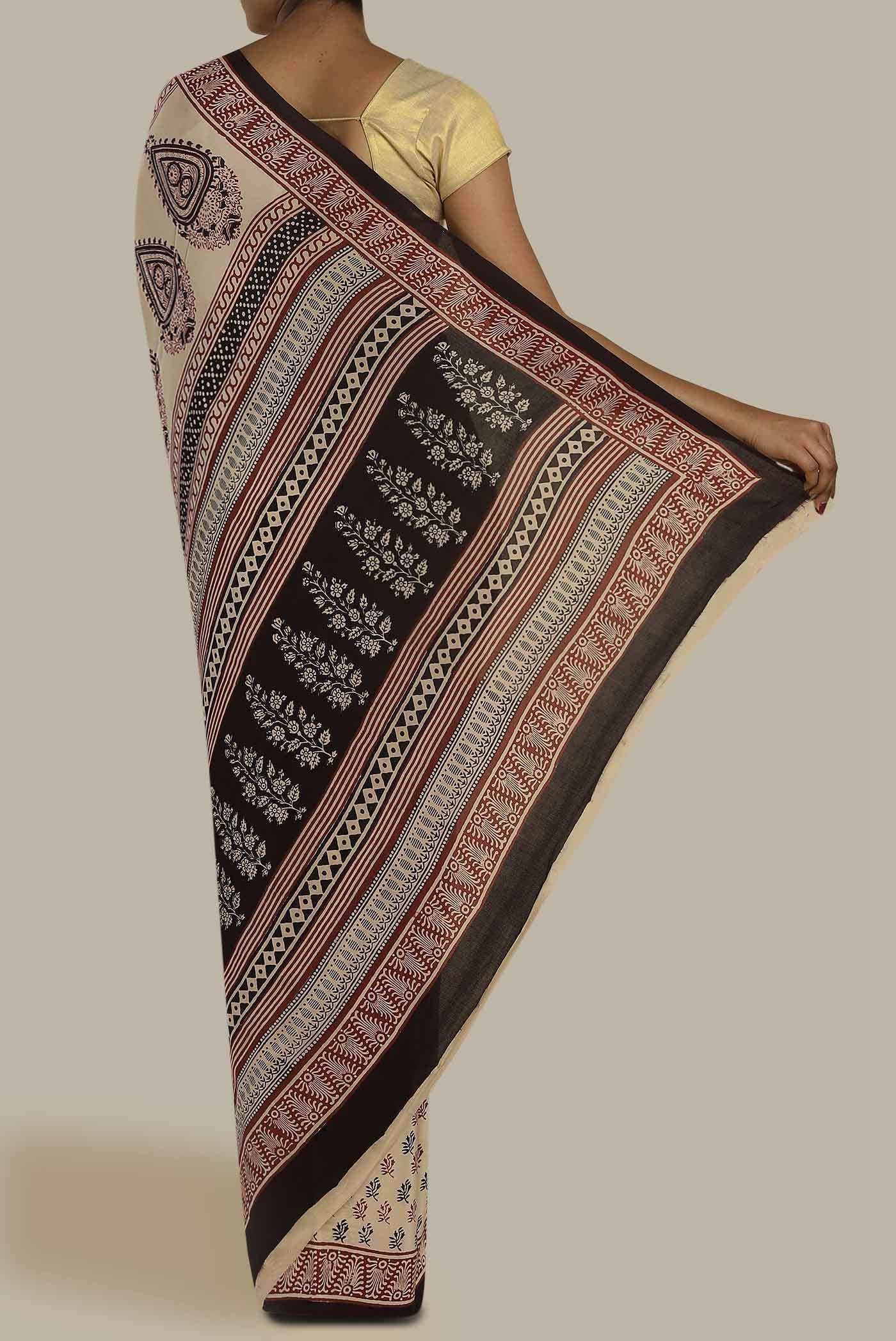 Beige Mysore Crepe Saree