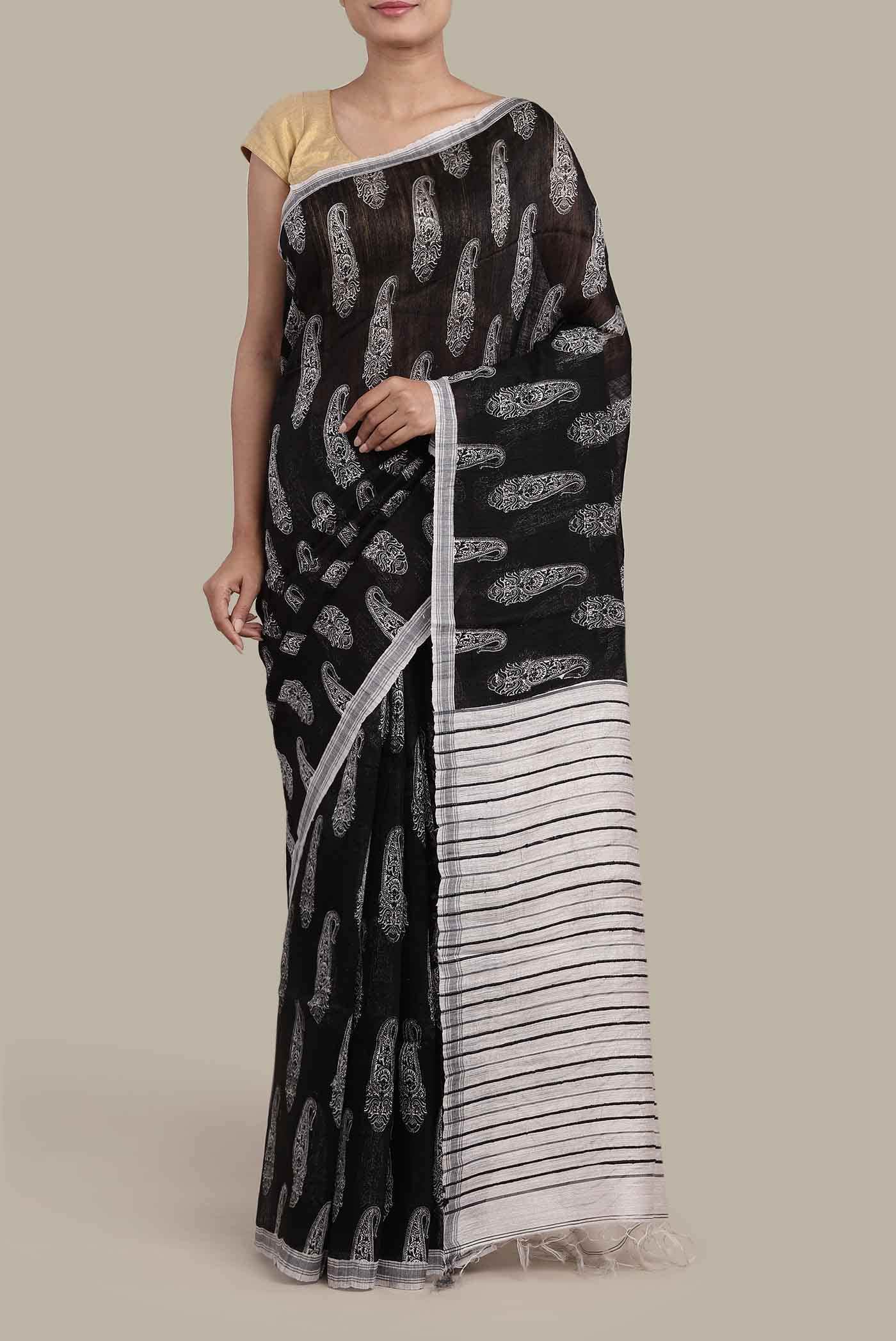 Black Bhagalpuri Tussar Silk Saree