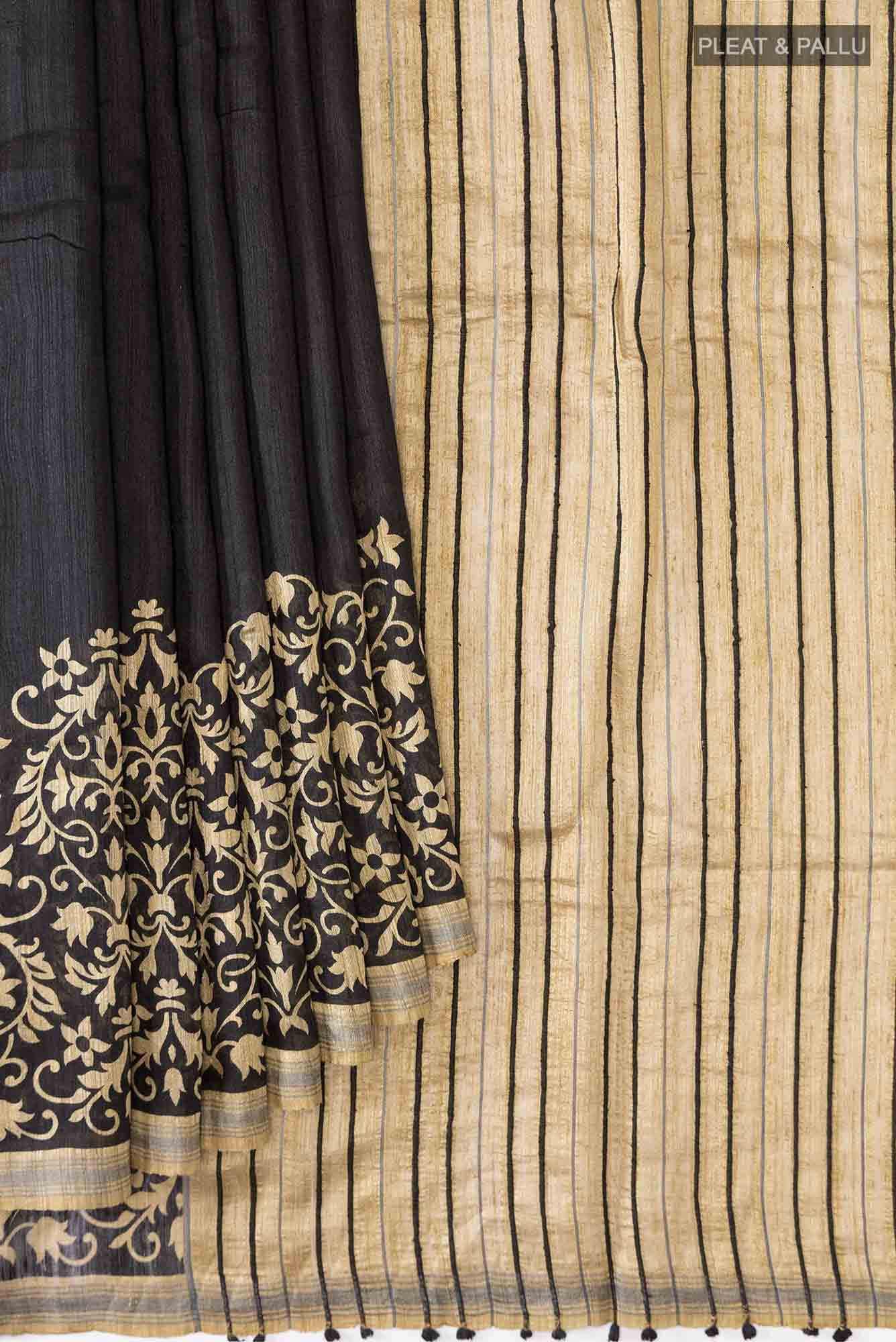 Black Tussar Silk Saree