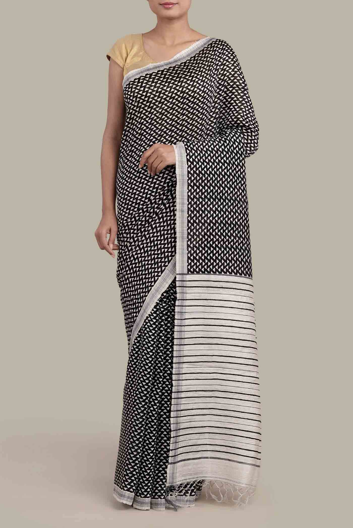 Black Bhagalpuri Tussar Silk Saree