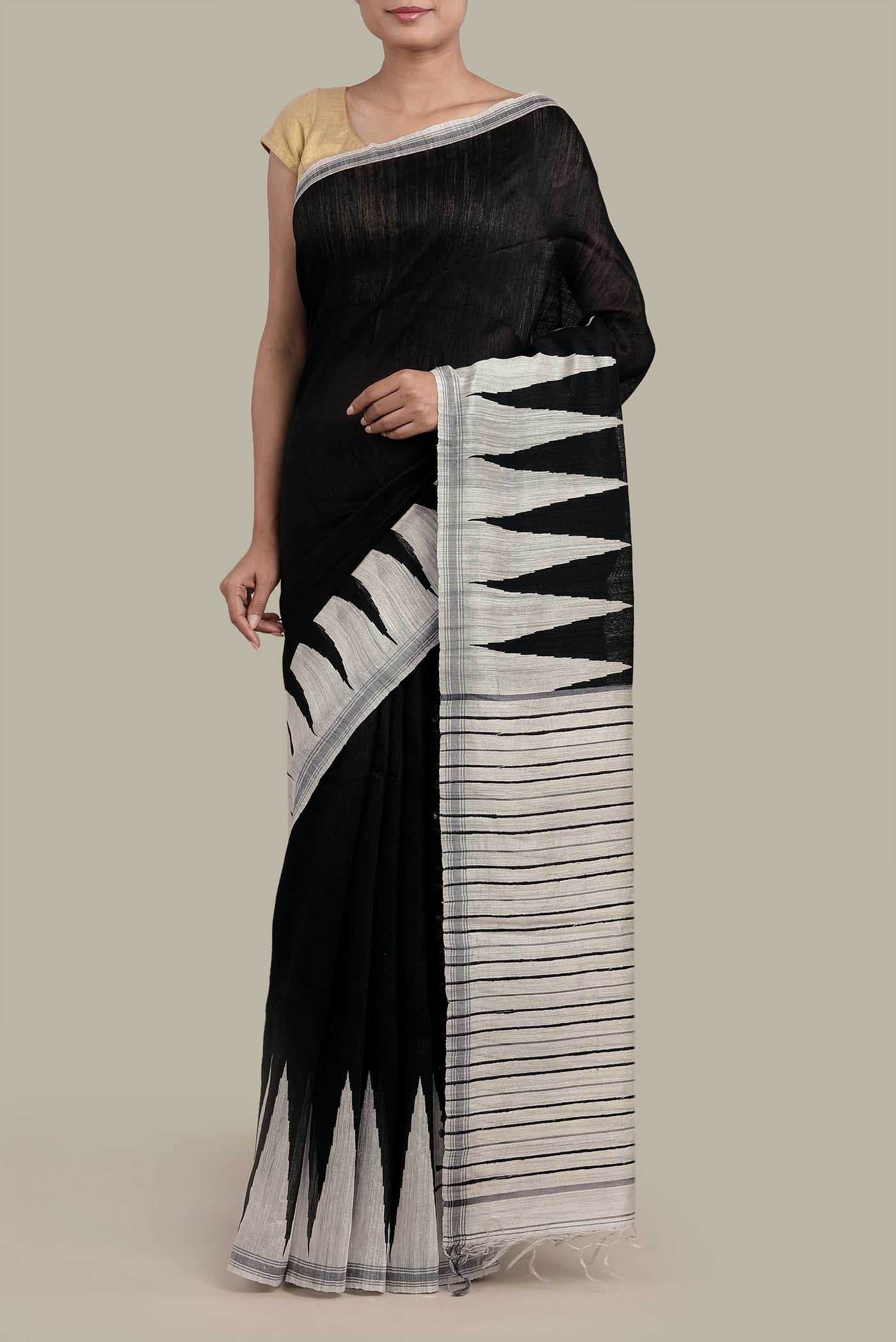 Black Bhagalpuri Tussar Silk Saree