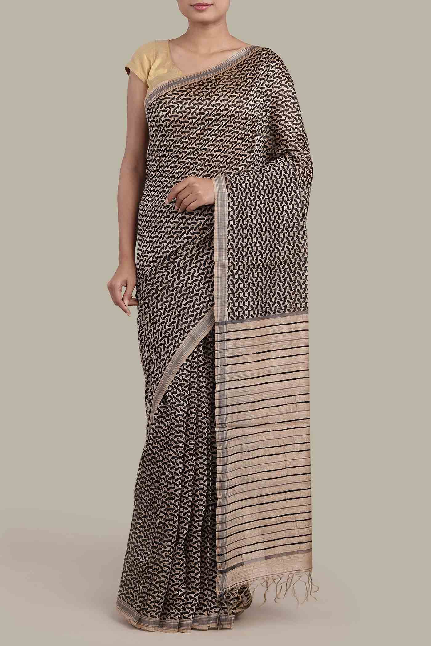 Beige Bhagalpuri Tussar Silk Saree