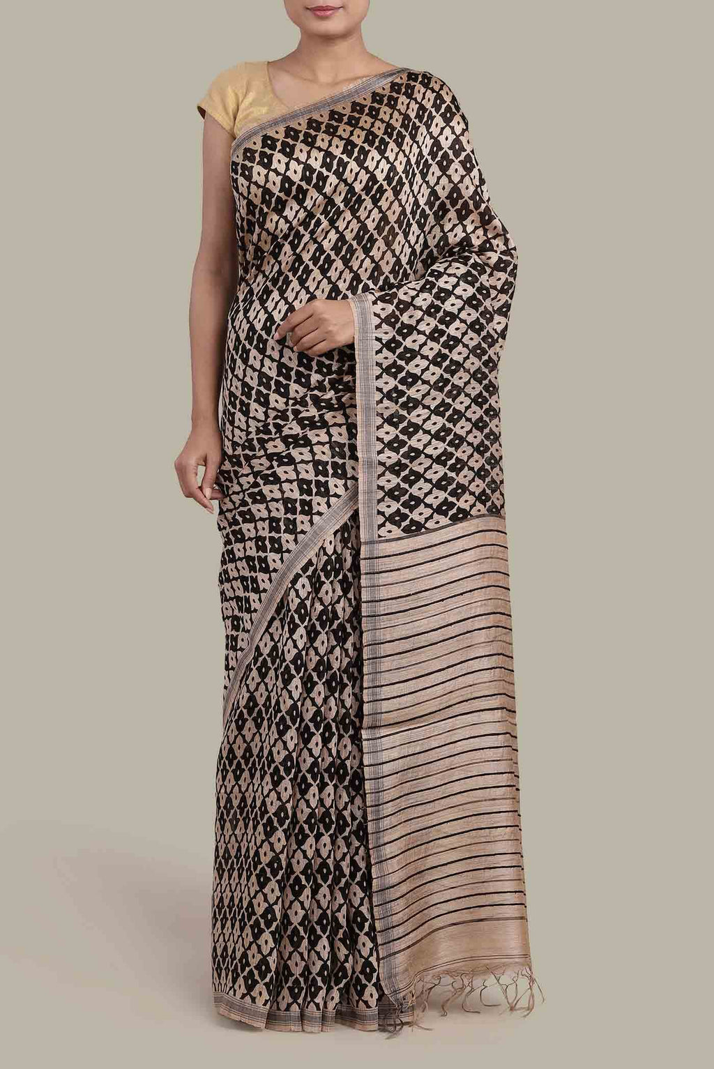 Black Bhagalpuri Tussar Silk Saree