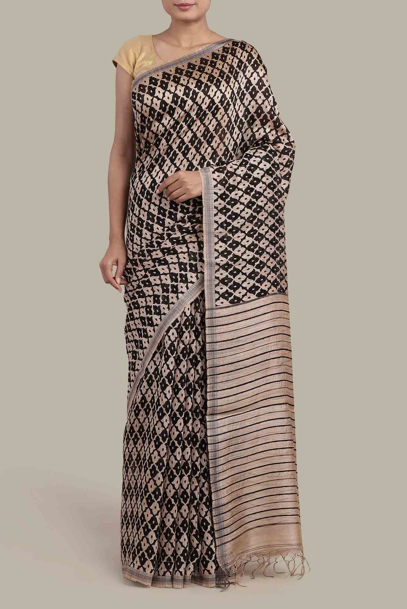 Black Bhagalpuri Tussar Silk Saree
