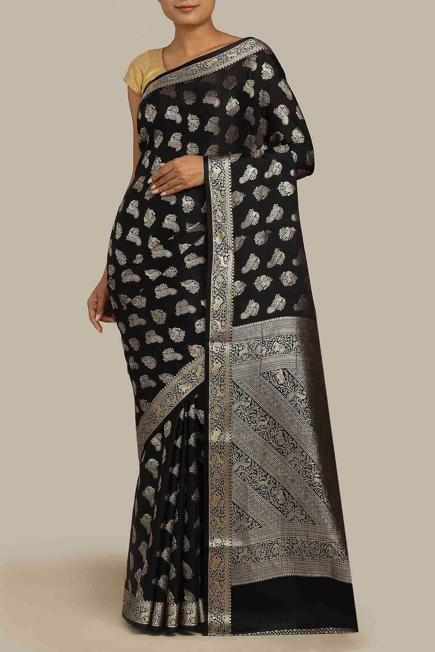 Black Mysore Crepe Saree