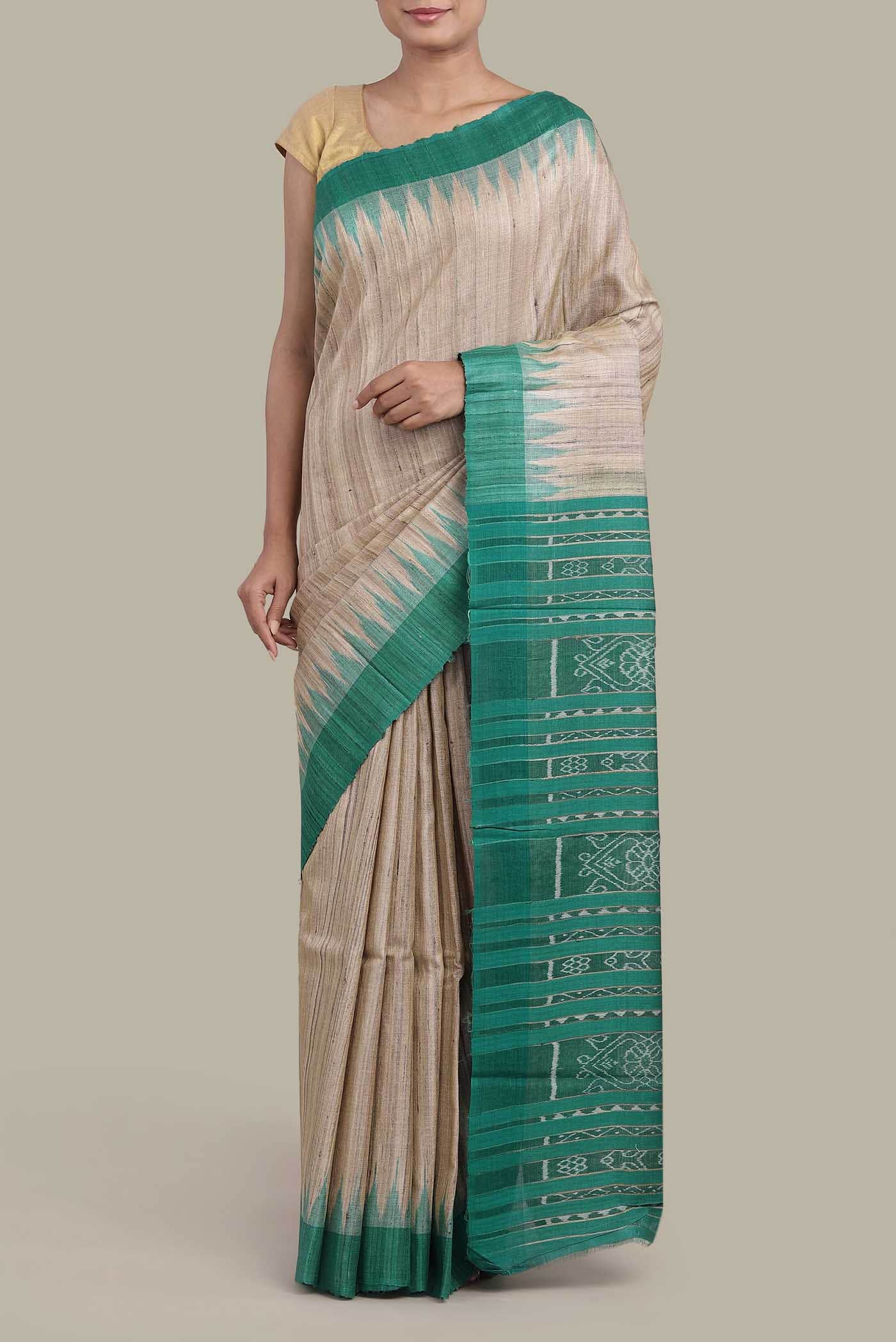 Beige Bhagalpuri Tussar Silk Saree