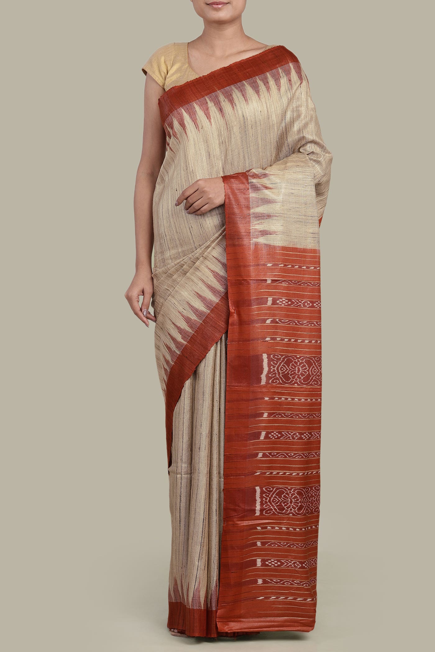 Beige Bhagalpuri Tussar Silk Saree