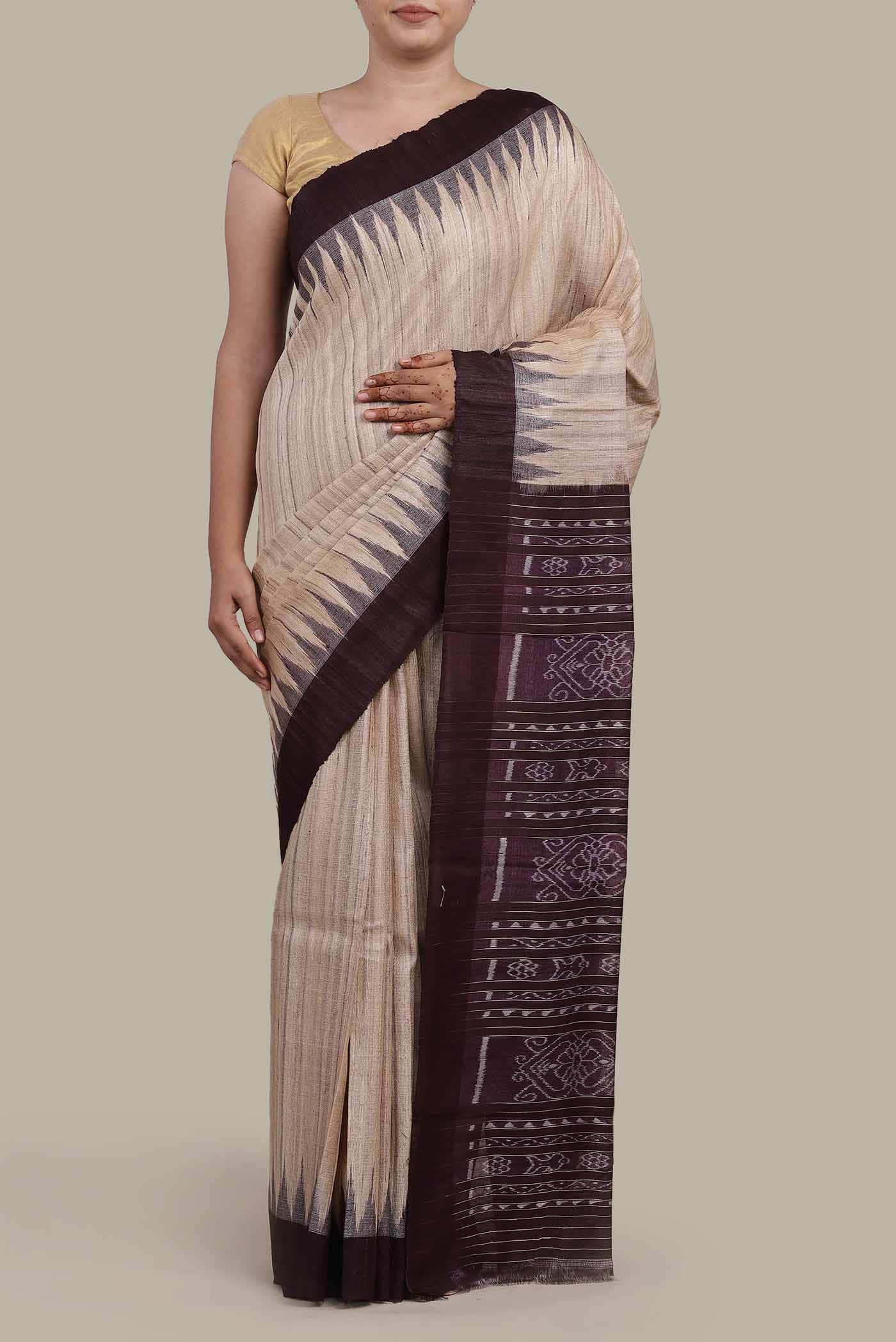 Cream Tussar Silk Saree