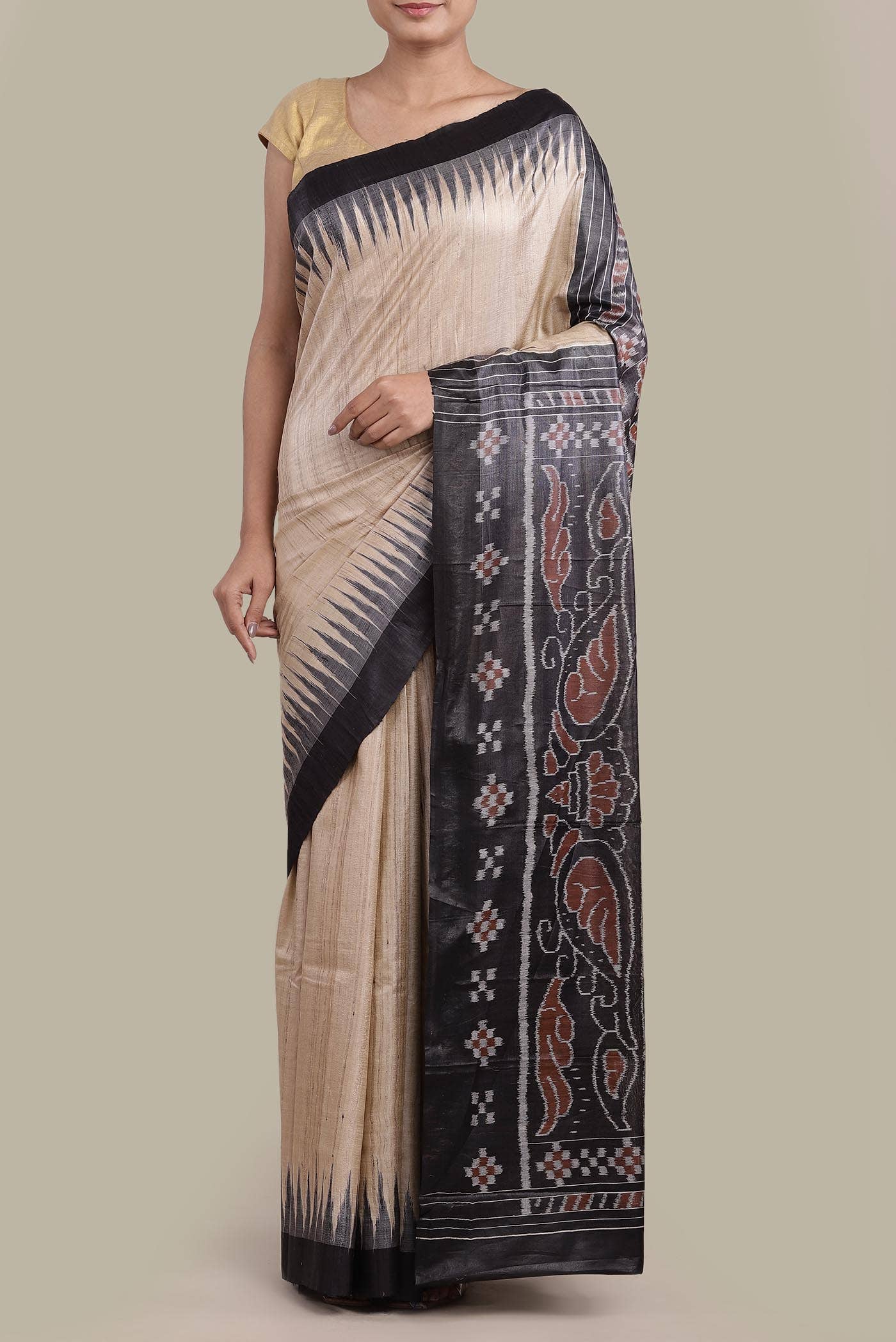 Beige Tussar Silk Saree