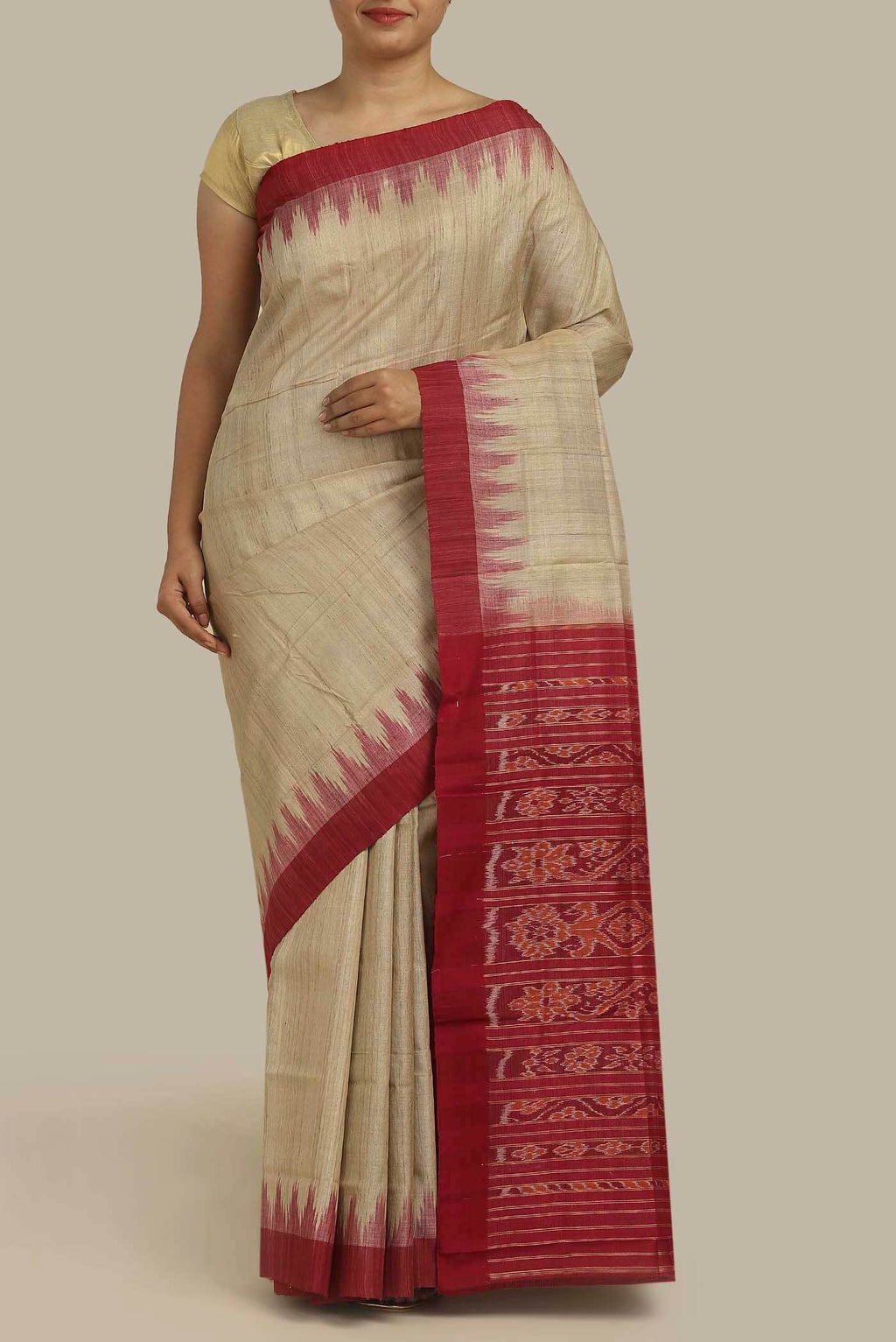 Beige Bhagalpuri Tussar Silk Saree