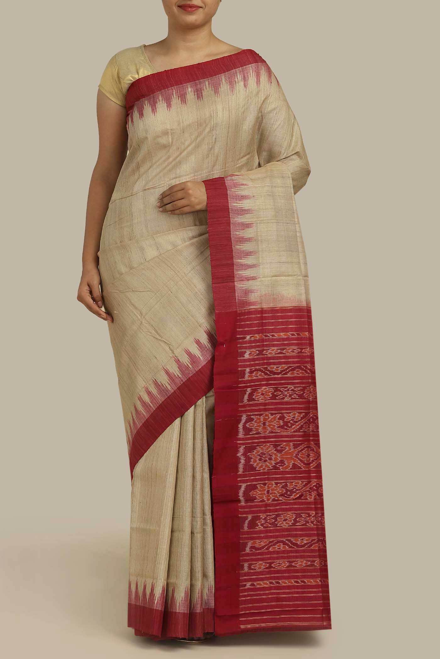 Beige Bhagalpuri Tussar Silk Saree