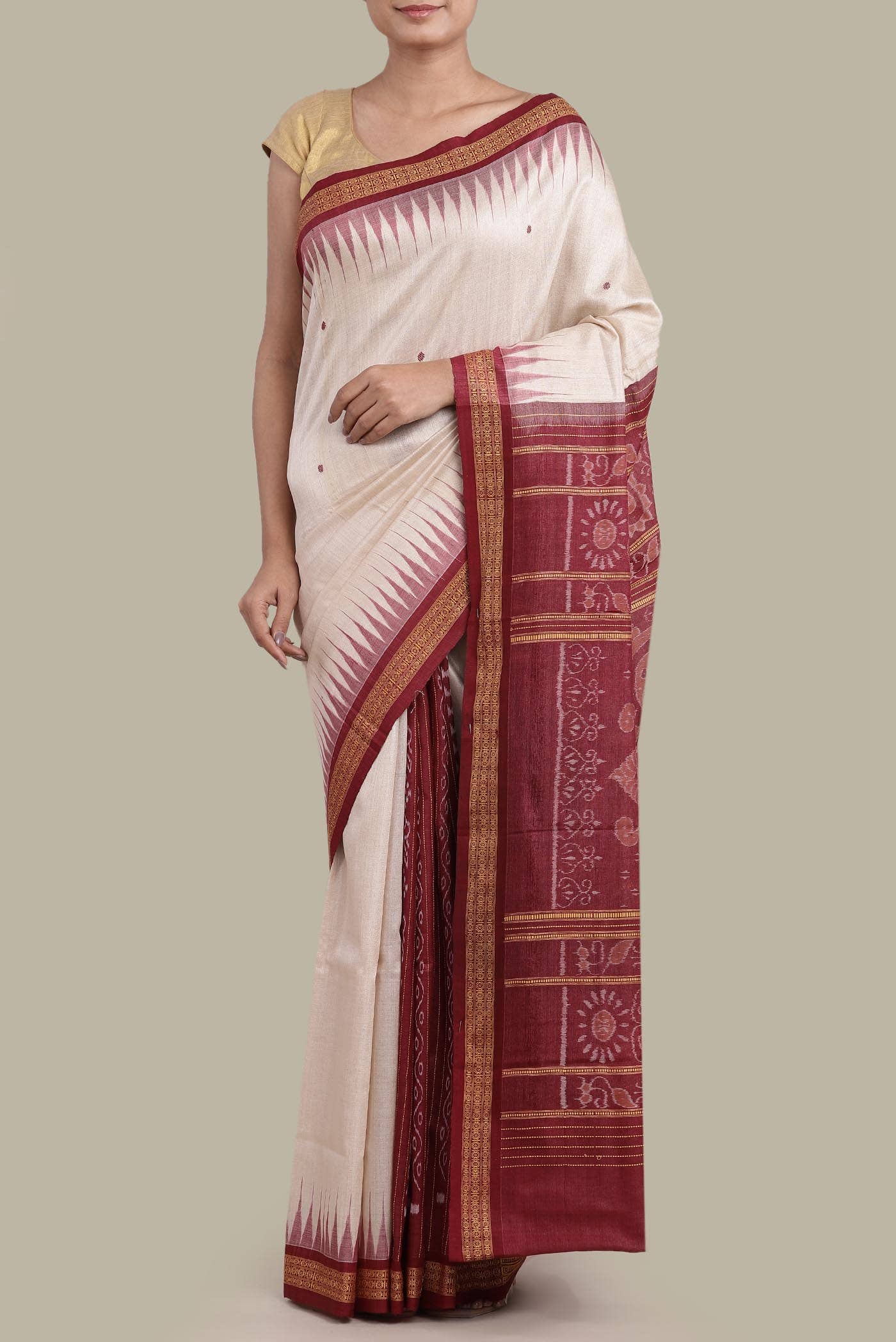 Beige Tussar Silk Saree