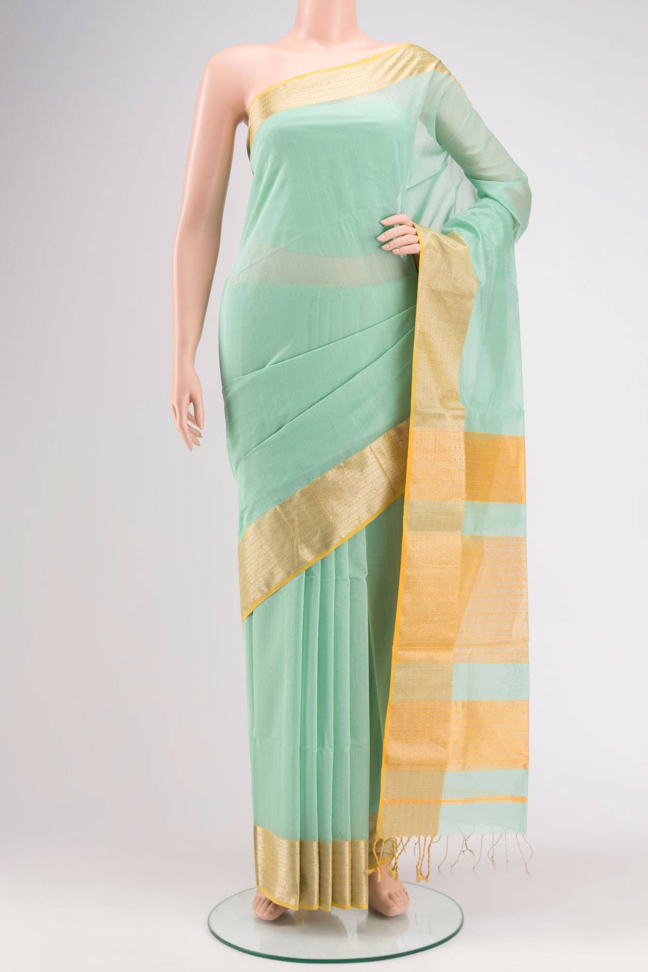Sea Green Maheshwari Silk Cotton Saree