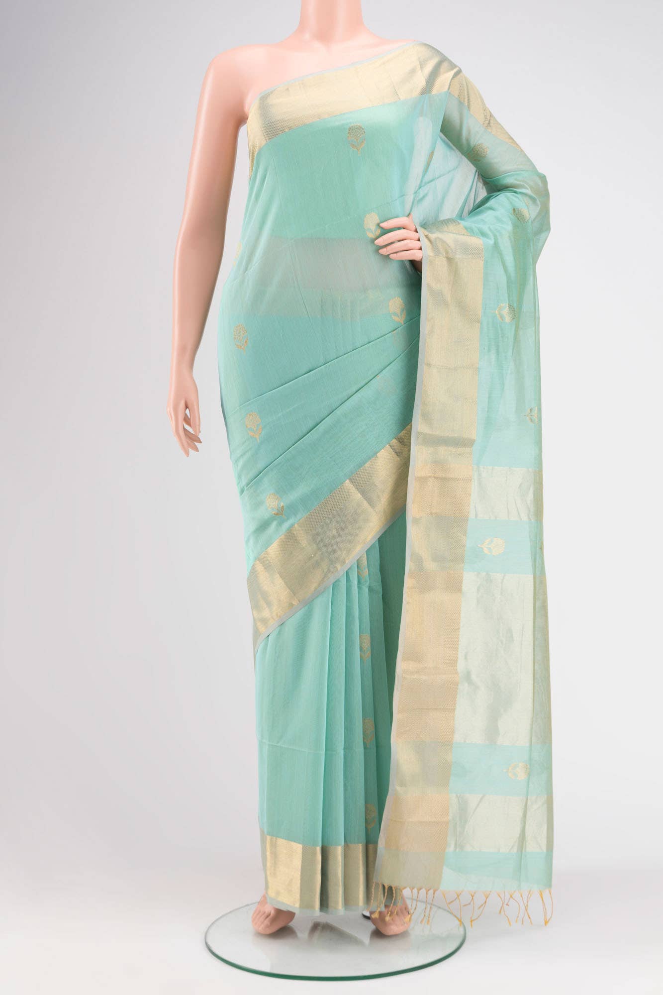 Sea Green Dual Tone Maheshwari Silk Cotton Saree