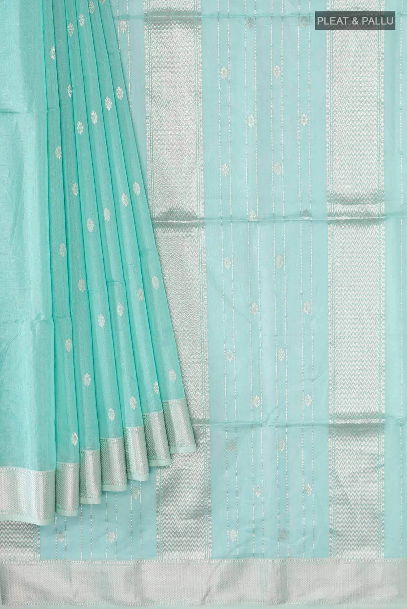 Light Blue Maheshwari Tissue Silk Cotton Saree