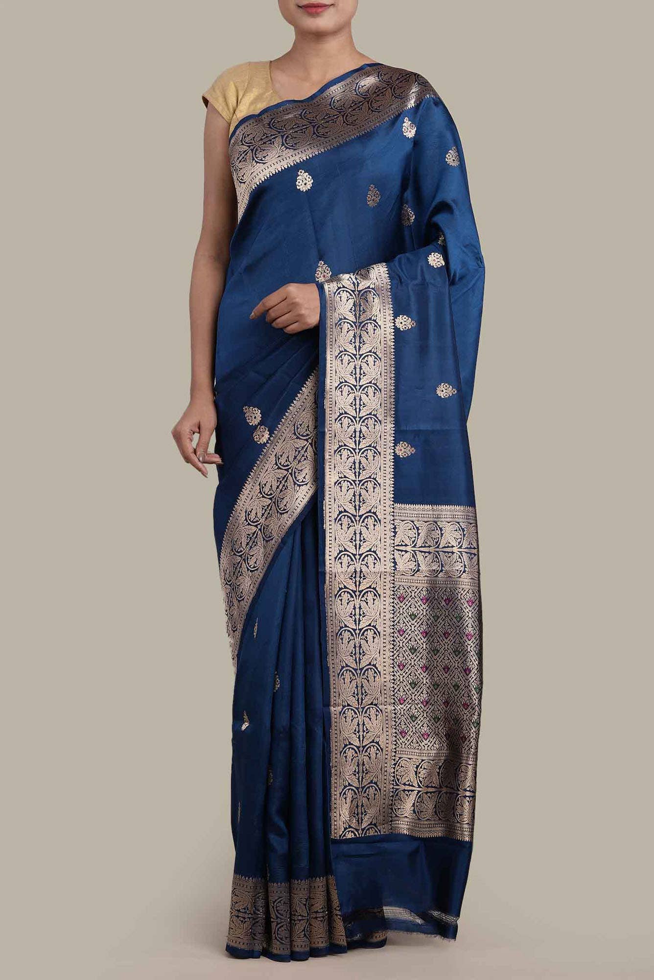 Blue Banarasi Katan Silk Saree